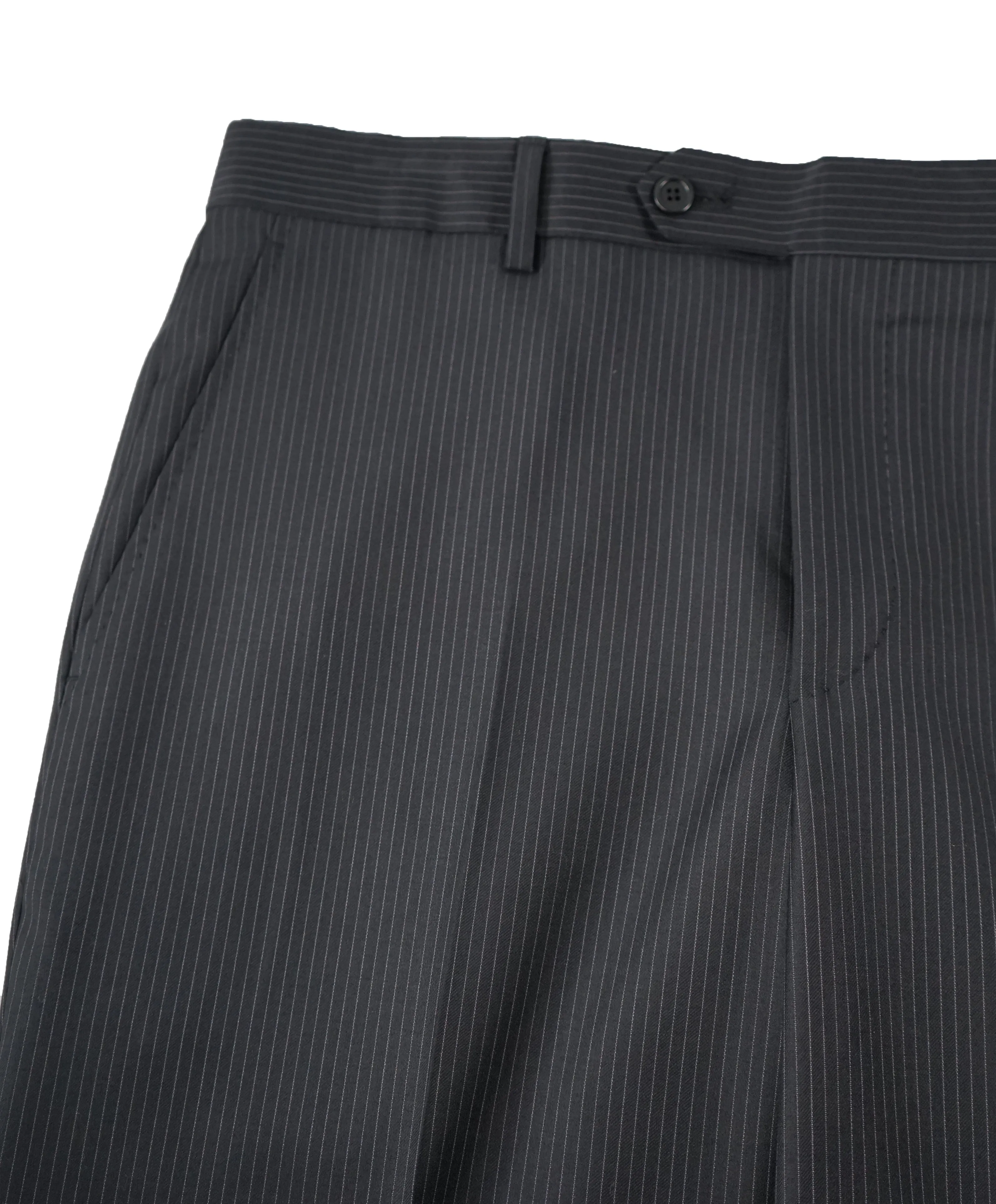 SAKS FIFTH AVE - Black Stripe Wool MADE IN ITALY Flat Front Dress Pants - 34W