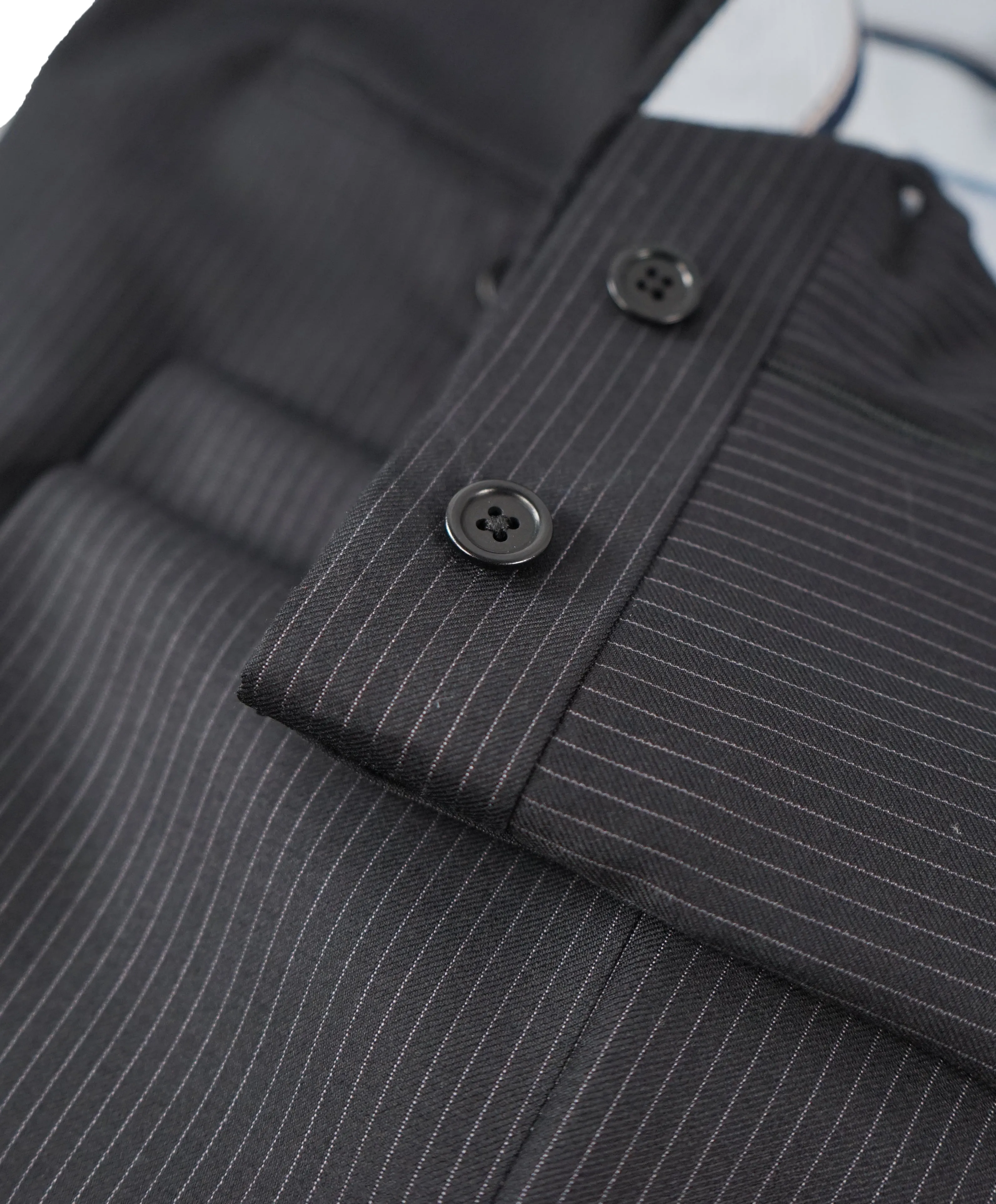 SAKS FIFTH AVE - Black Stripe Wool MADE IN ITALY Flat Front Dress Pants - 34W