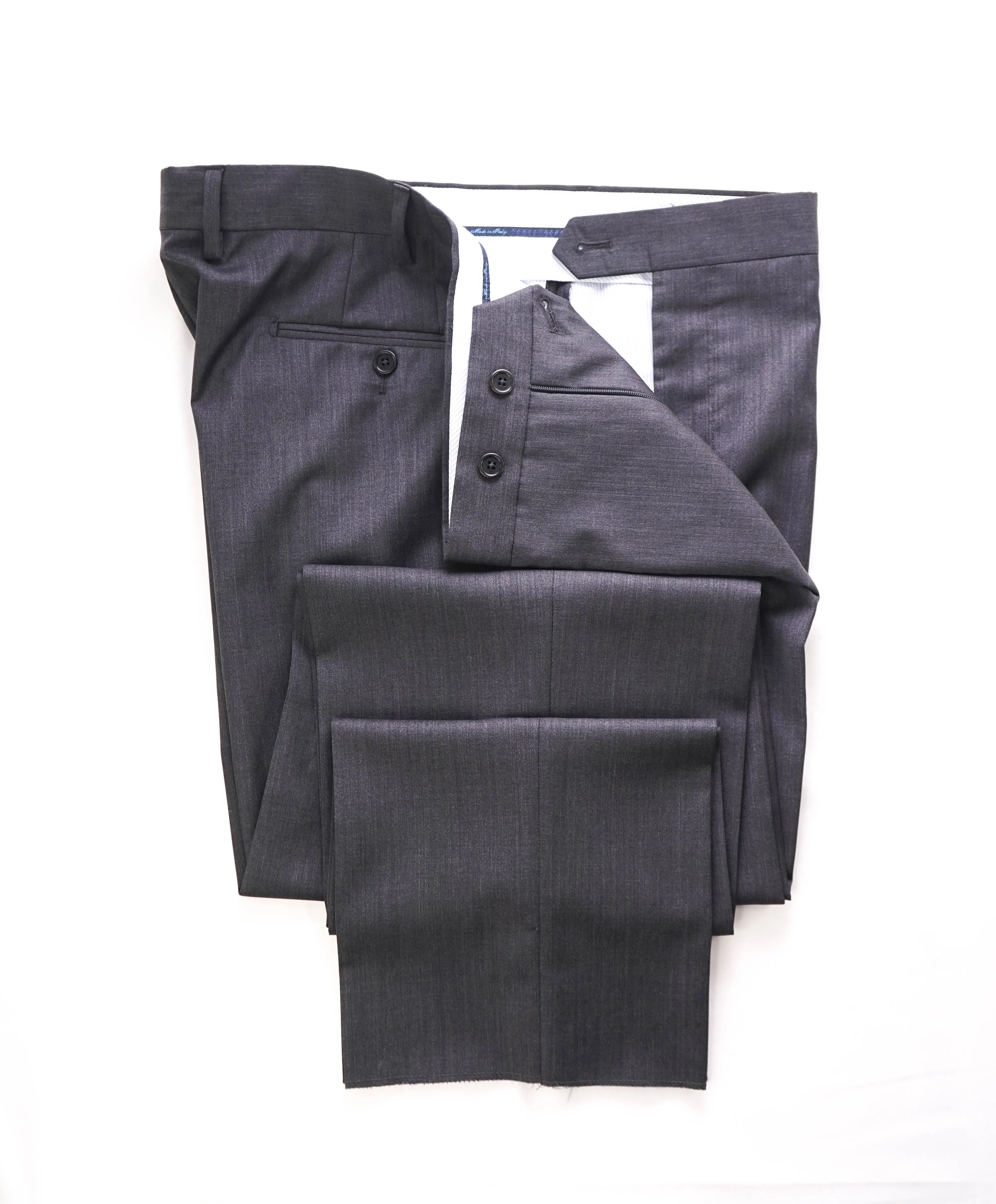 SAKS FIFTH AVE - Charcoal Wool & Silk MADE IN ITALY Flat Front Dress Pants - 40W