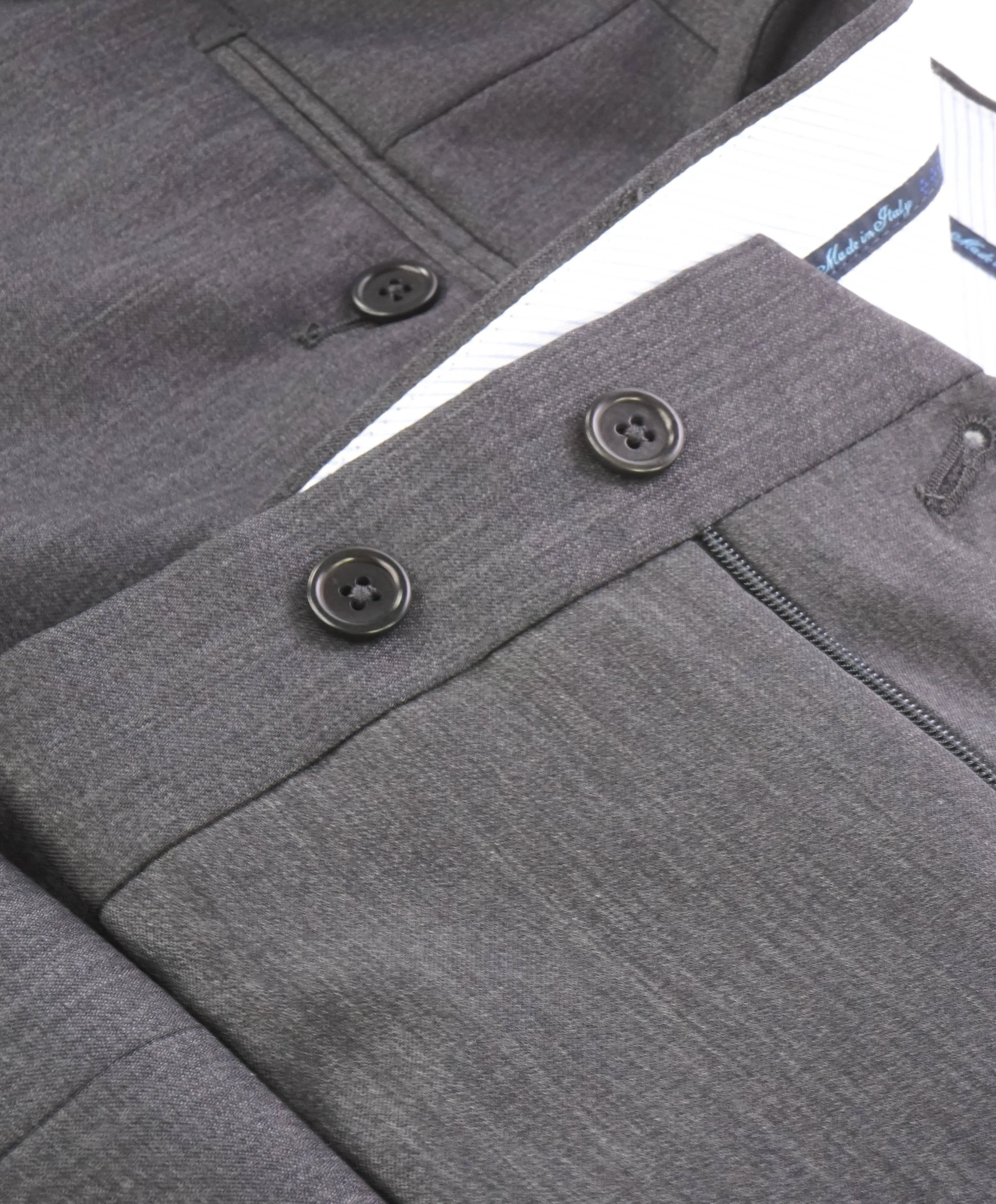 SAKS FIFTH AVE - Charcoal Wool & Silk MADE IN ITALY Flat Front Dress Pants - 40W
