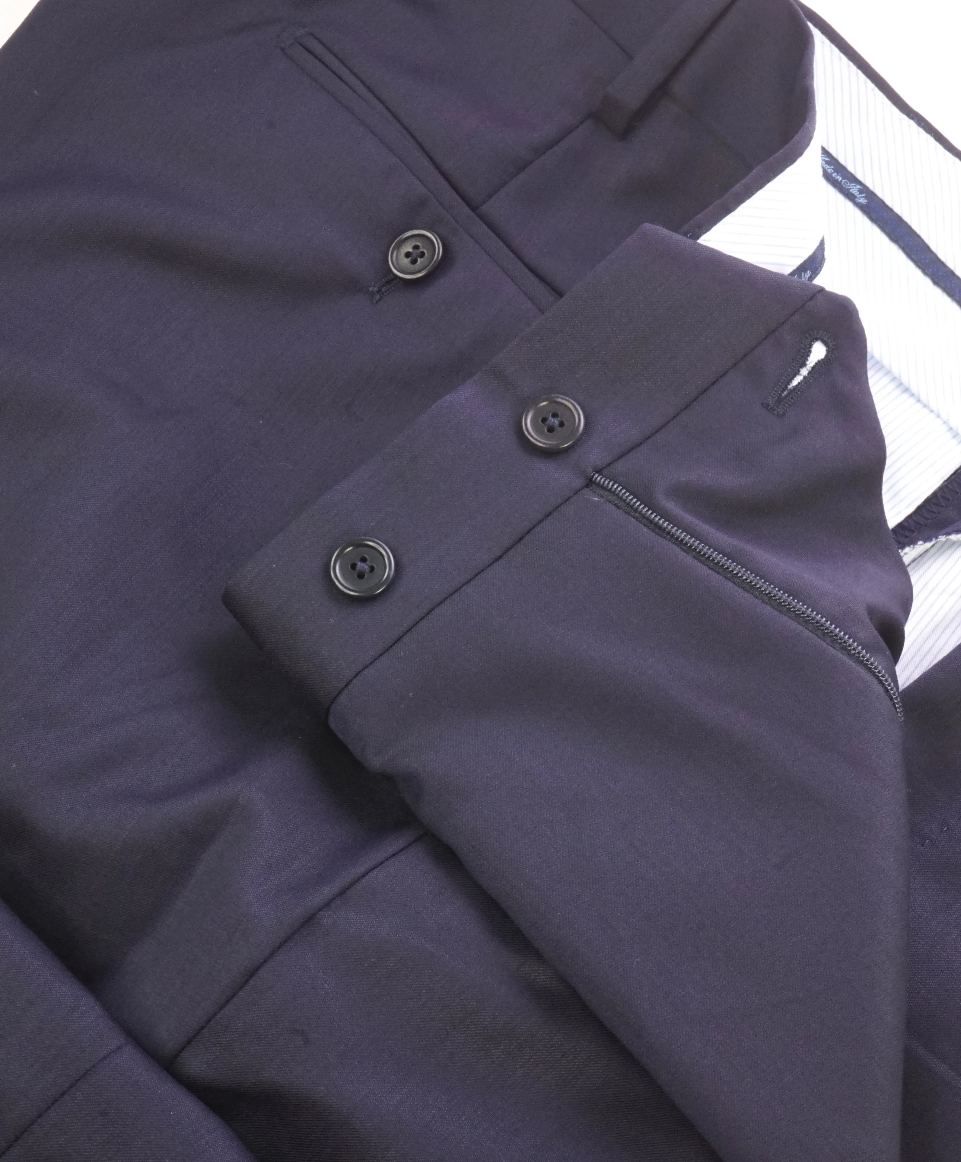 SAKS FIFTH AVE -Navy Wool / Silk MADE IN ITALY Flat Front Dress Pants- 38W