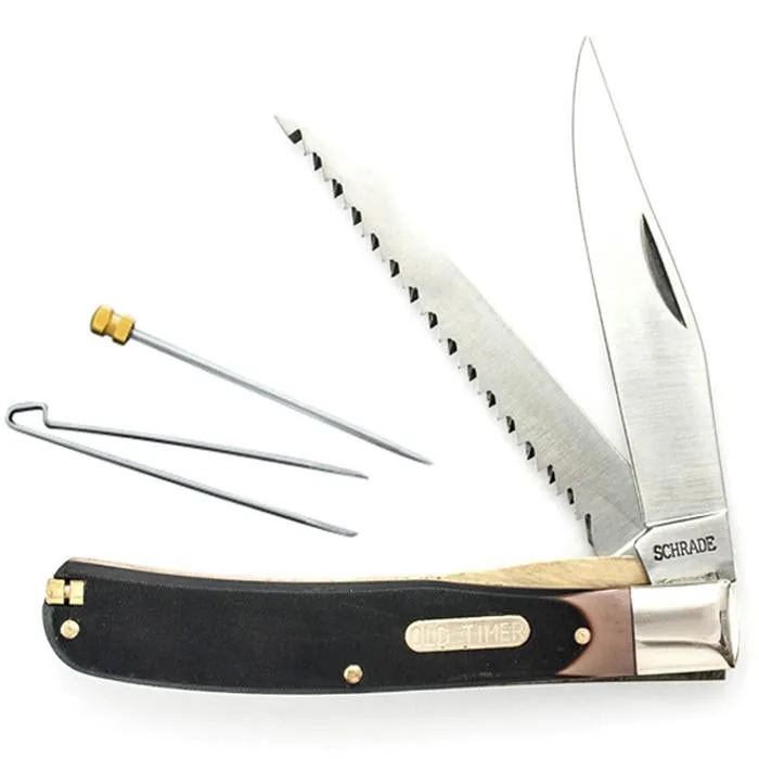 Schrade Old Timer Buzzsaw Trapper Folding Pocket Knife with Leather Sheath 97OT