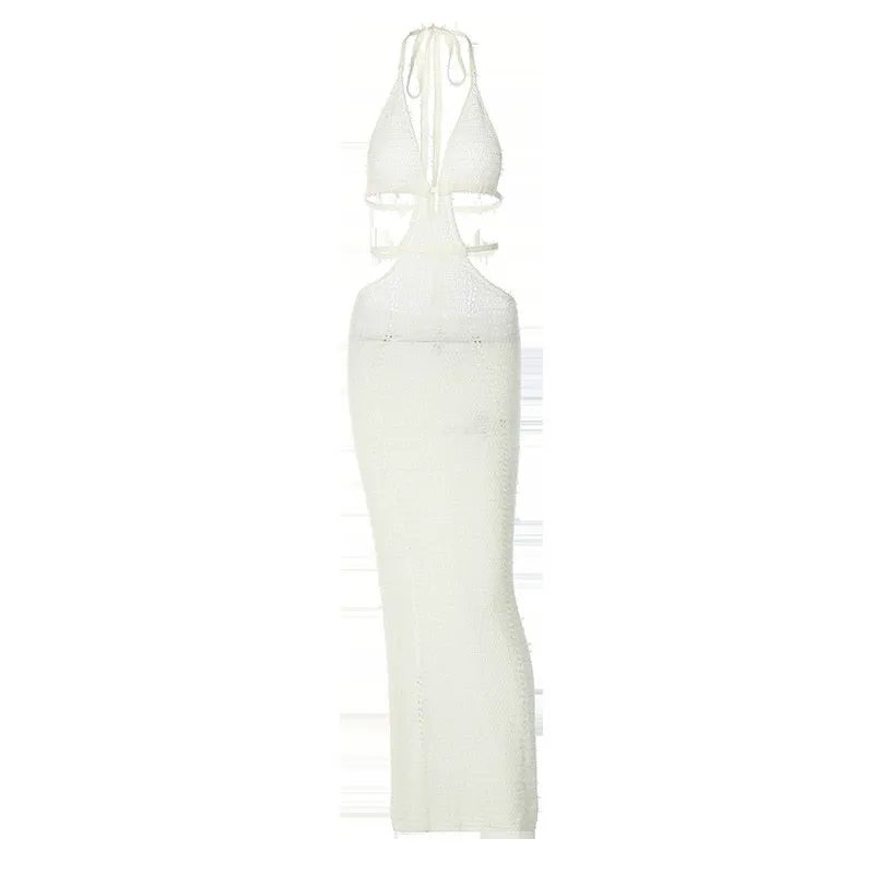 Sexy Backless Halter Tie-up Club/Beach Dress Cutout Waist Wrapped Bodycon Dress Clubwear