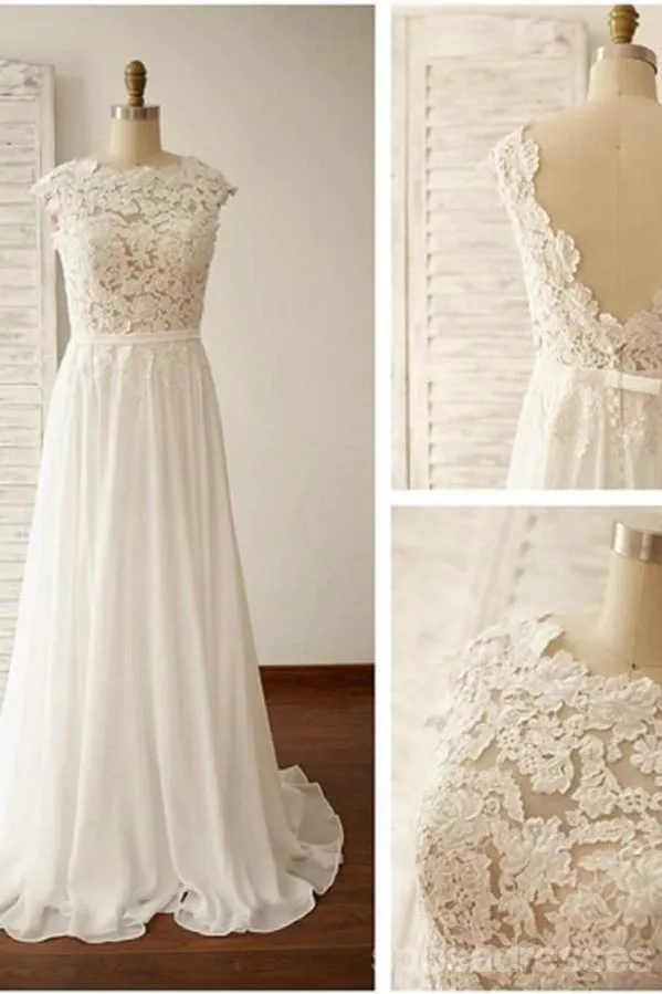 Sexy Backless See Thourgh Lace Cap Sleeve Beach Wedding Bridal Dresses, WD283