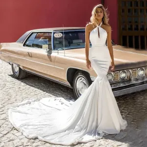 Sexy fashion mermaid wedding dress with pendant neckline and wrapped hips bride dress sweep train plus size Vestido De Novia