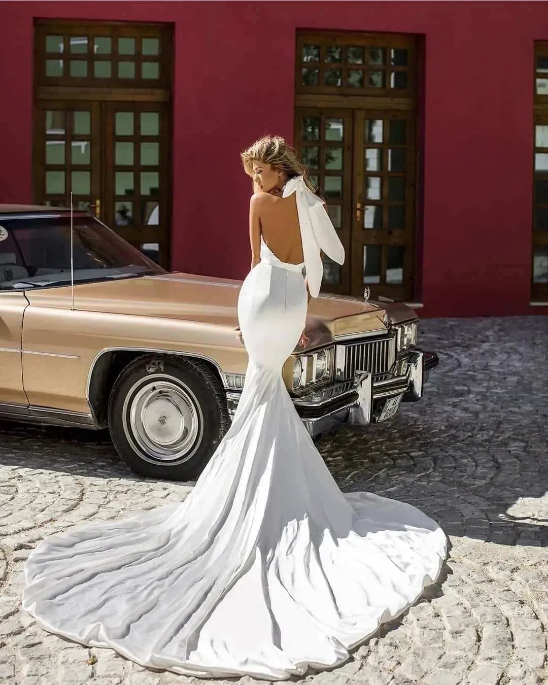 Sexy fashion mermaid wedding dress with pendant neckline and wrapped hips bride dress sweep train plus size Vestido De Novia