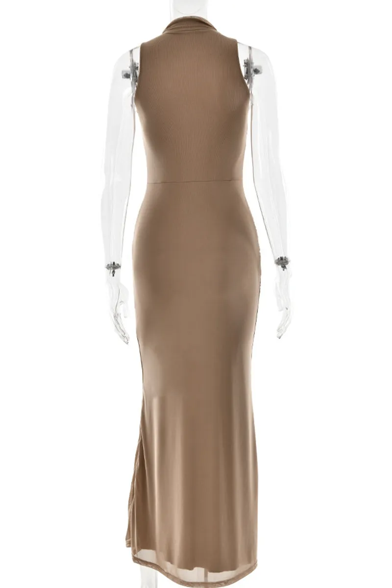 Sexy Ruched Mesh Half A Turtleneck Wrapped Skirt Dresses