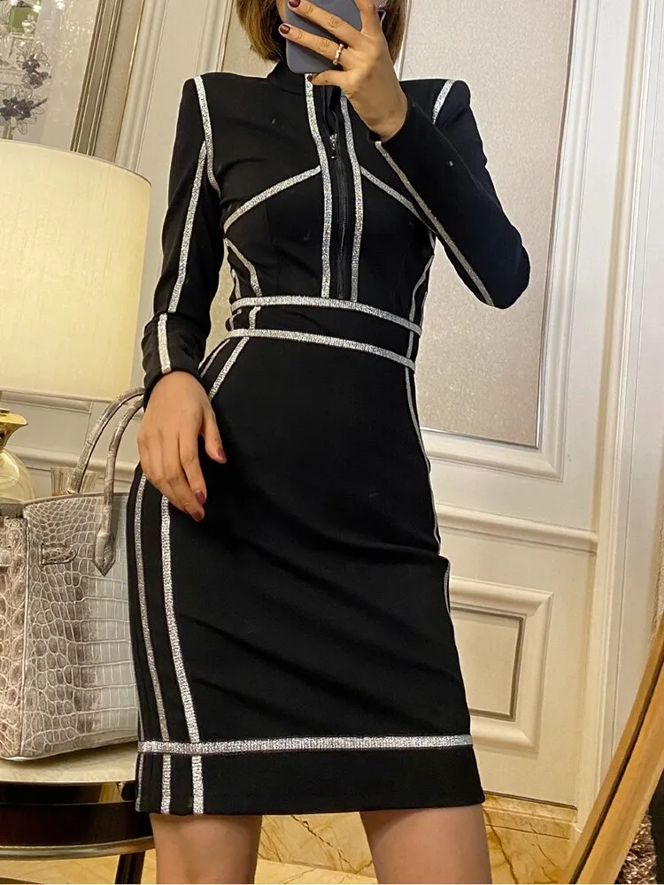 Sexy Sheath Dress For Women Stand Collar Slim Mini Dresses