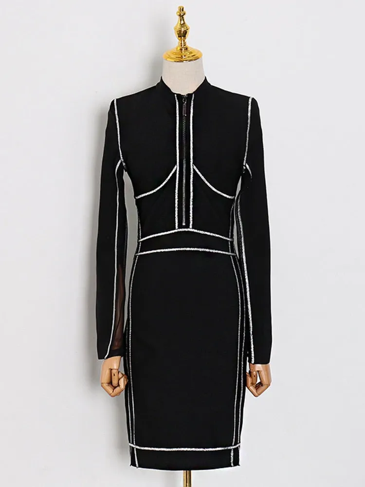 Sexy Sheath Dress For Women Stand Collar Slim Mini Dresses