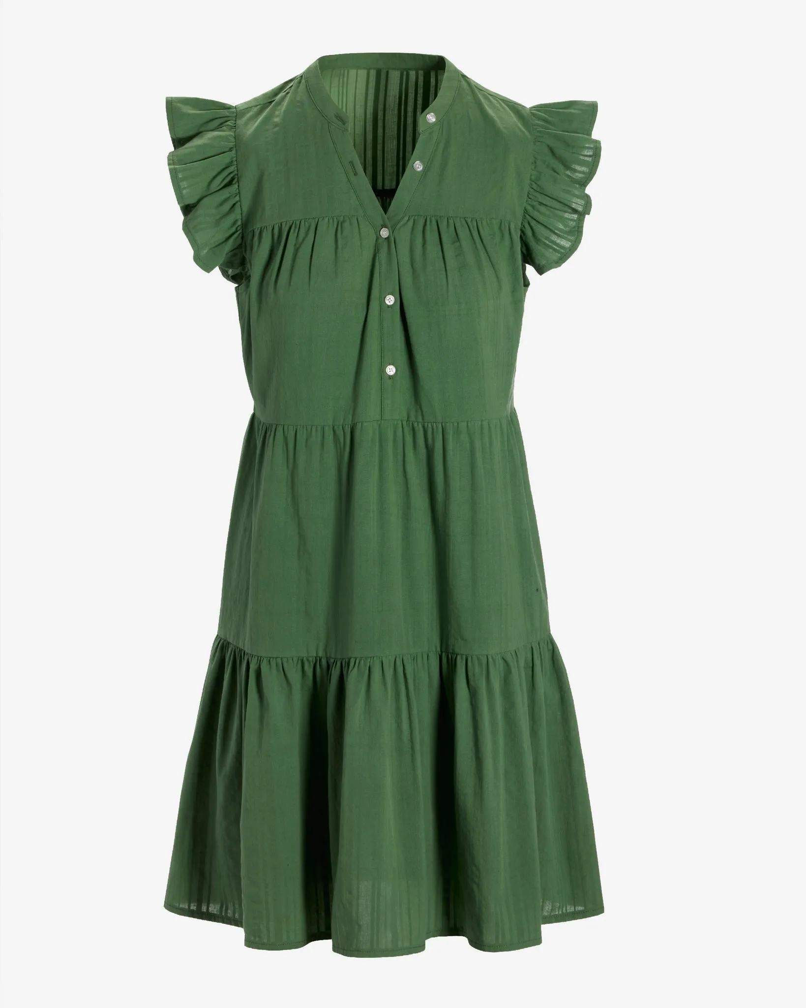 Shadow Stripe Cotton Tiered Shift Dress Olive