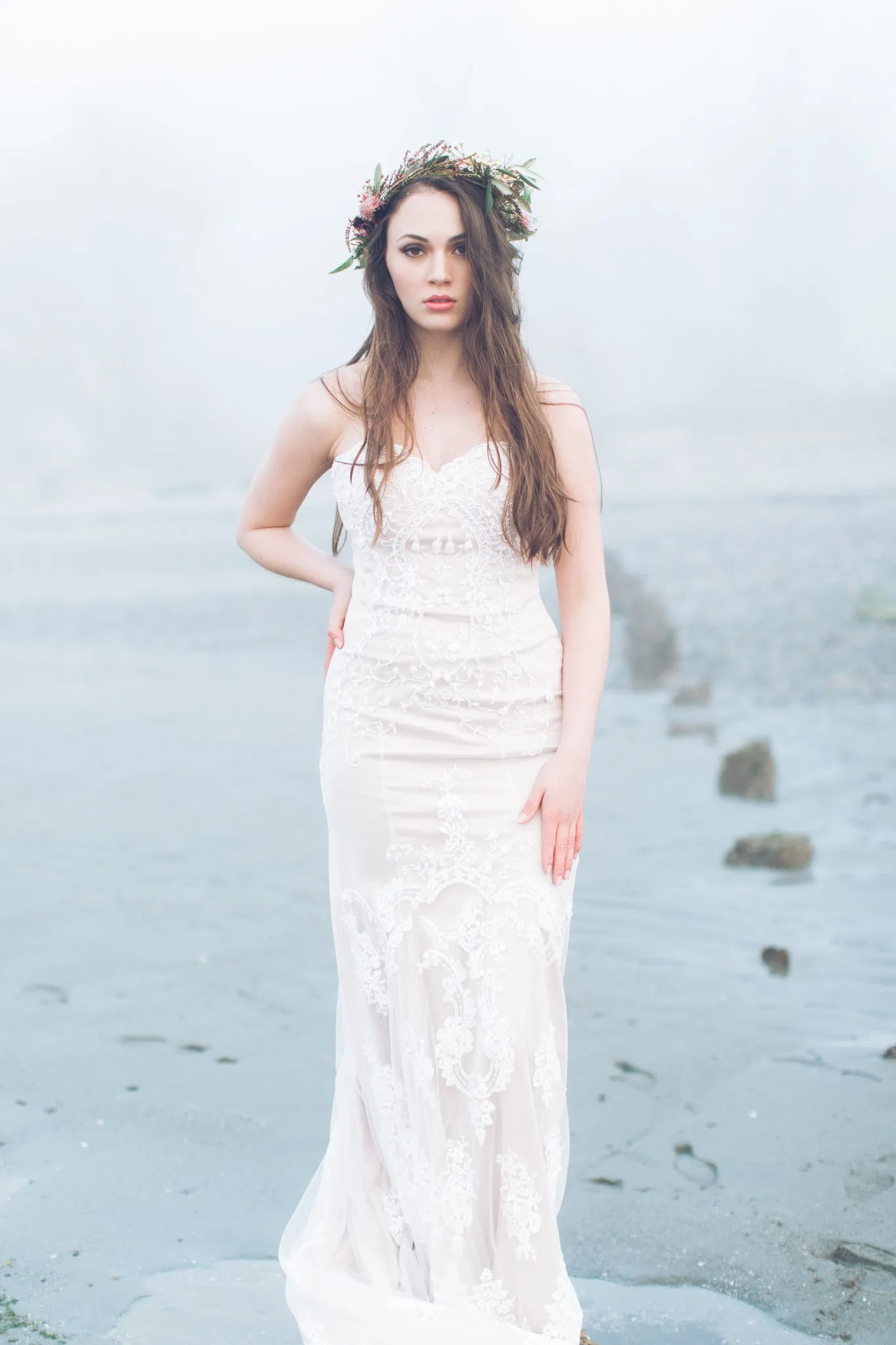 Sheath Beaded Lace Wedding Dress (# IngaLisa)