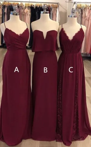 Sheath Chiffon Burgundy Bridesmaid Dresses Sleeveless