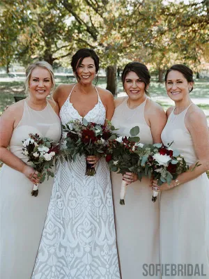 Sheath Round Neck Sleeveless Long Simple Bridesmaid Dresses, BD1074