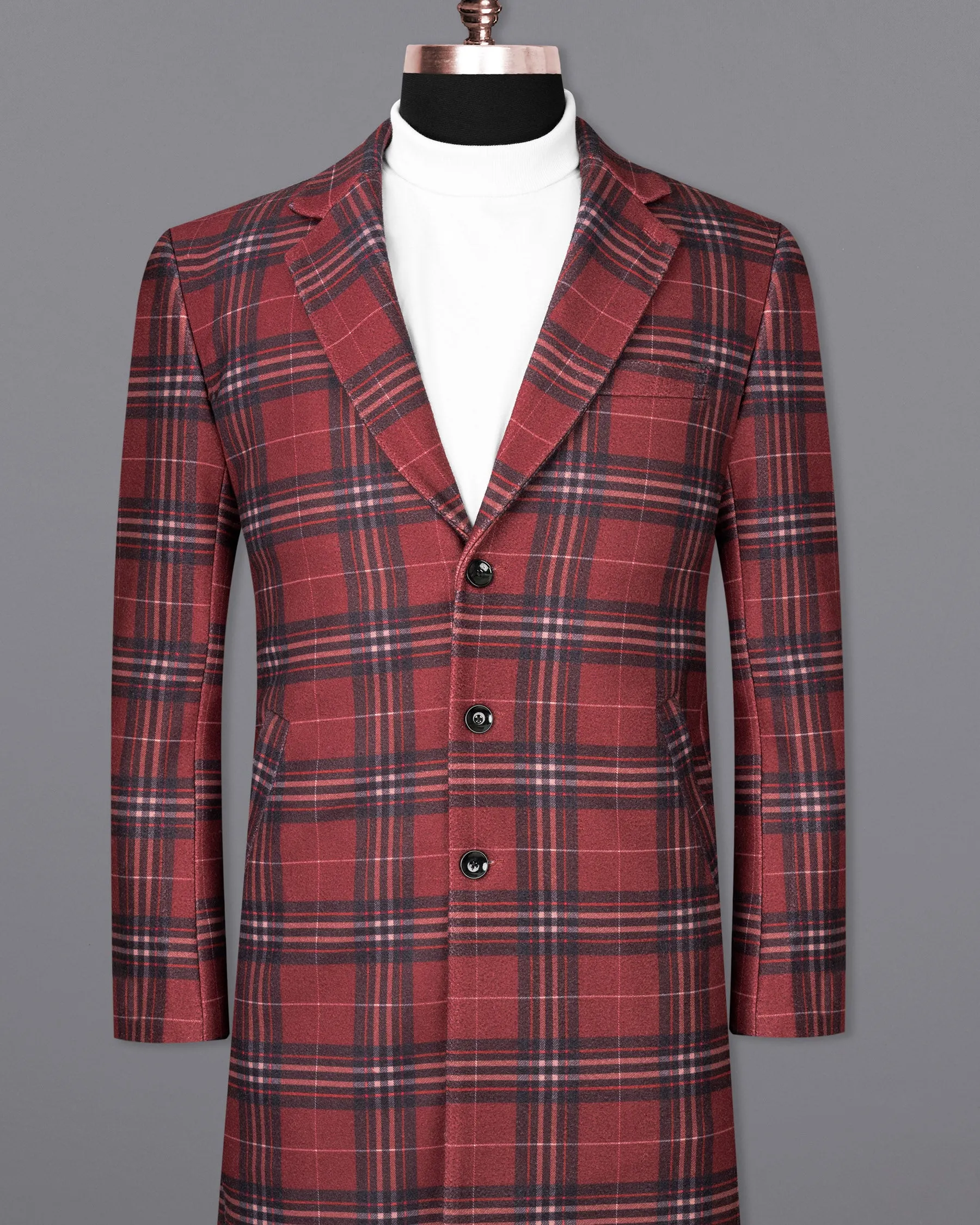Shiraz Red Plaid Trench Coat