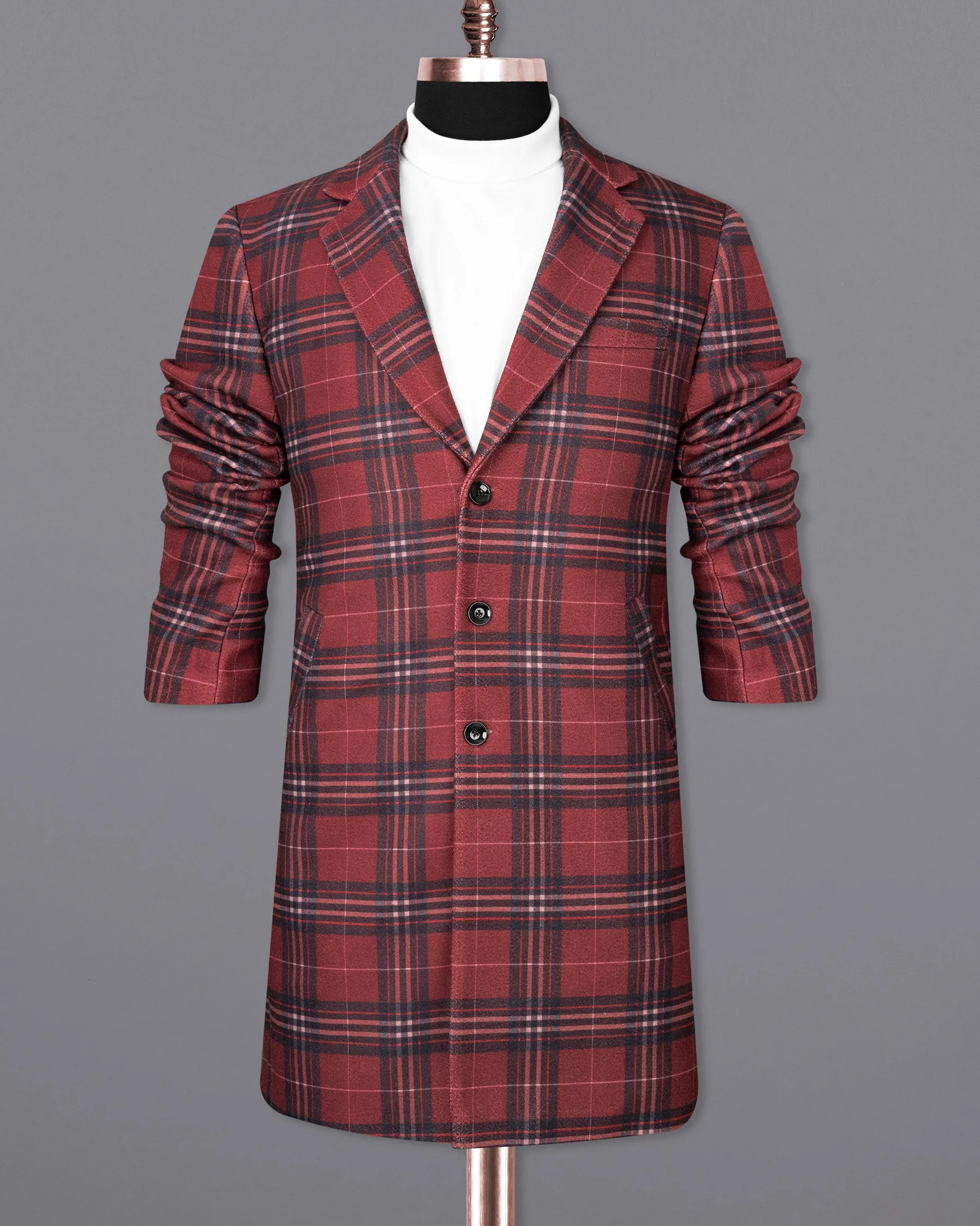Shiraz Red Plaid Trench Coat