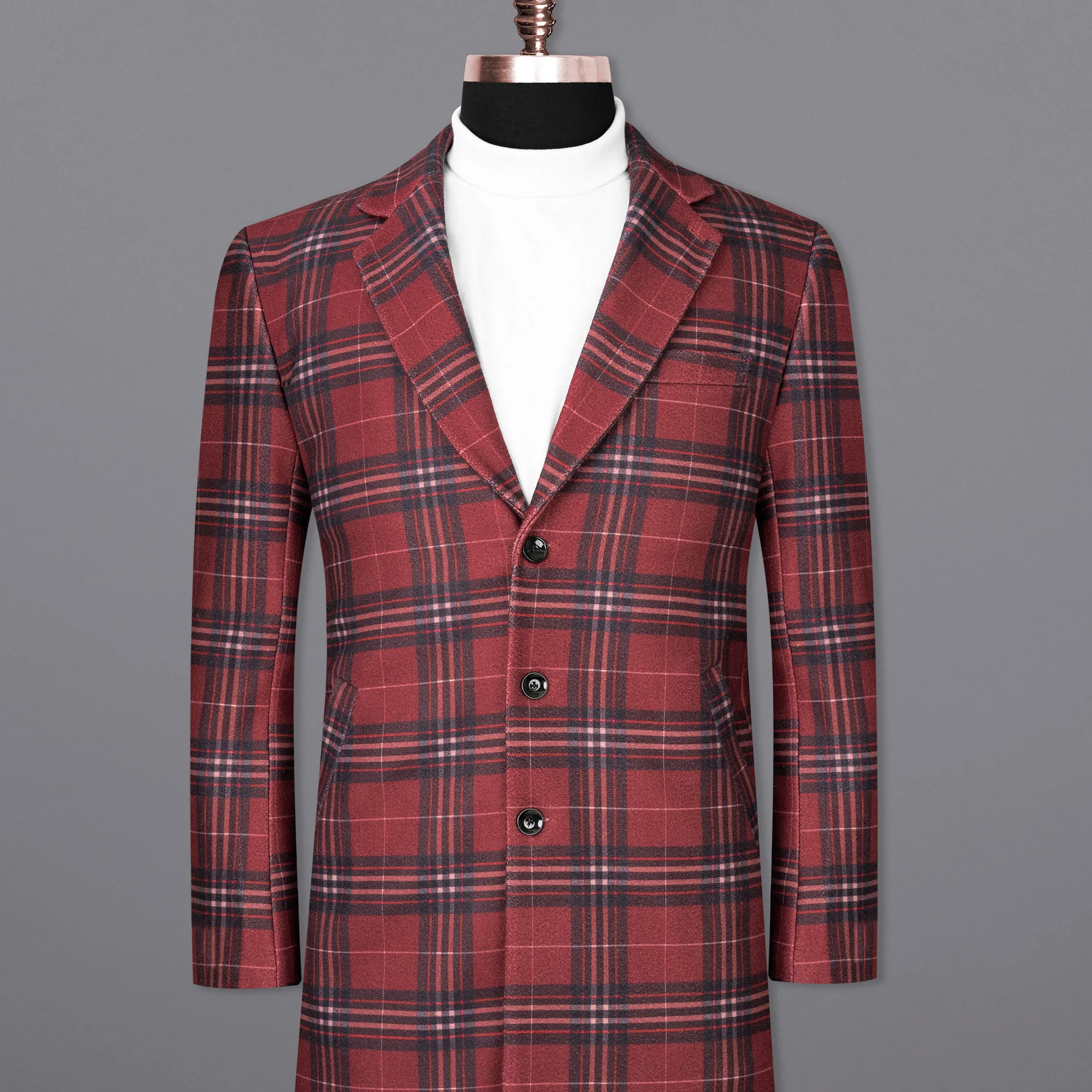 Shiraz Red Plaid Trench Coat