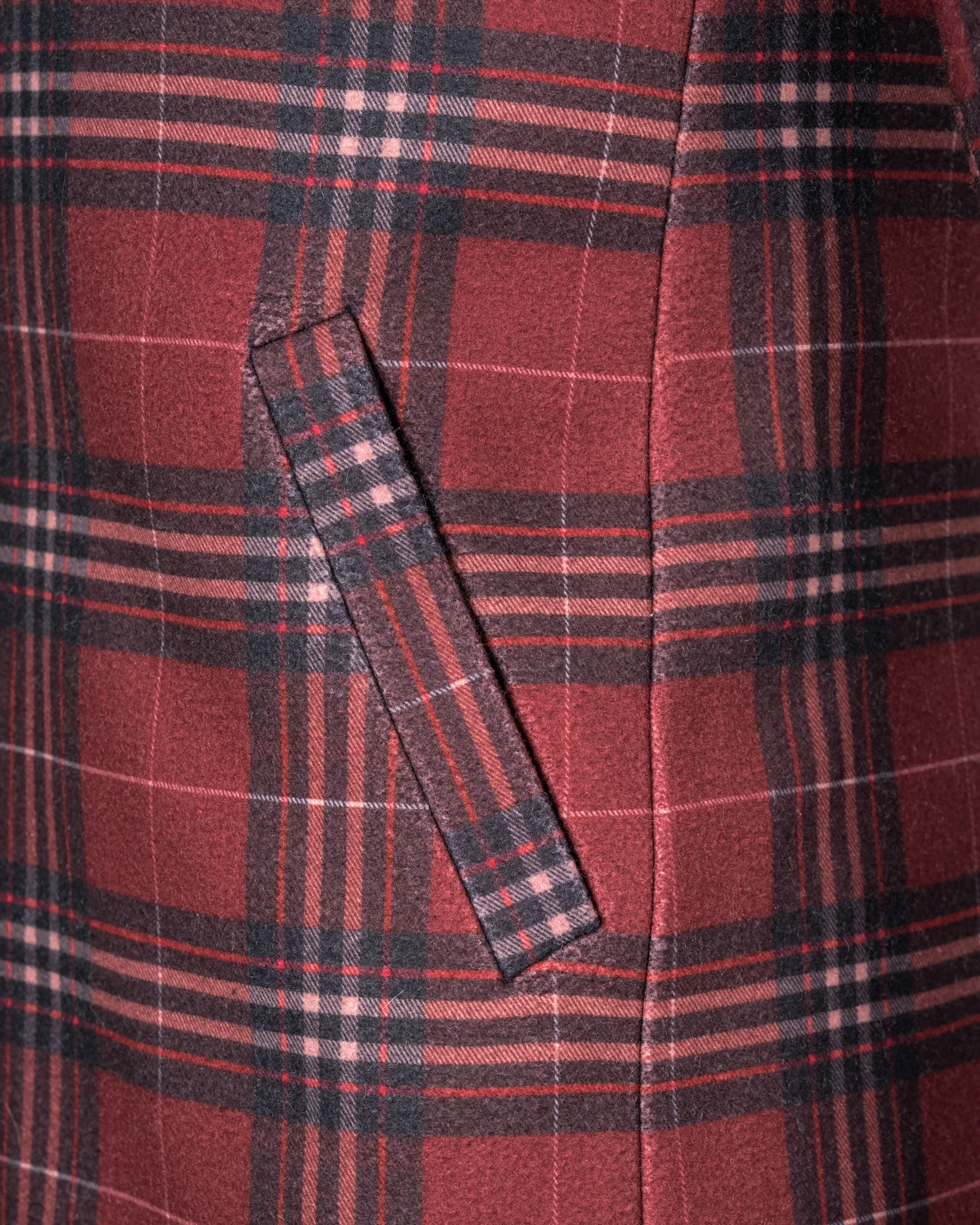 Shiraz Red Plaid Trench Coat