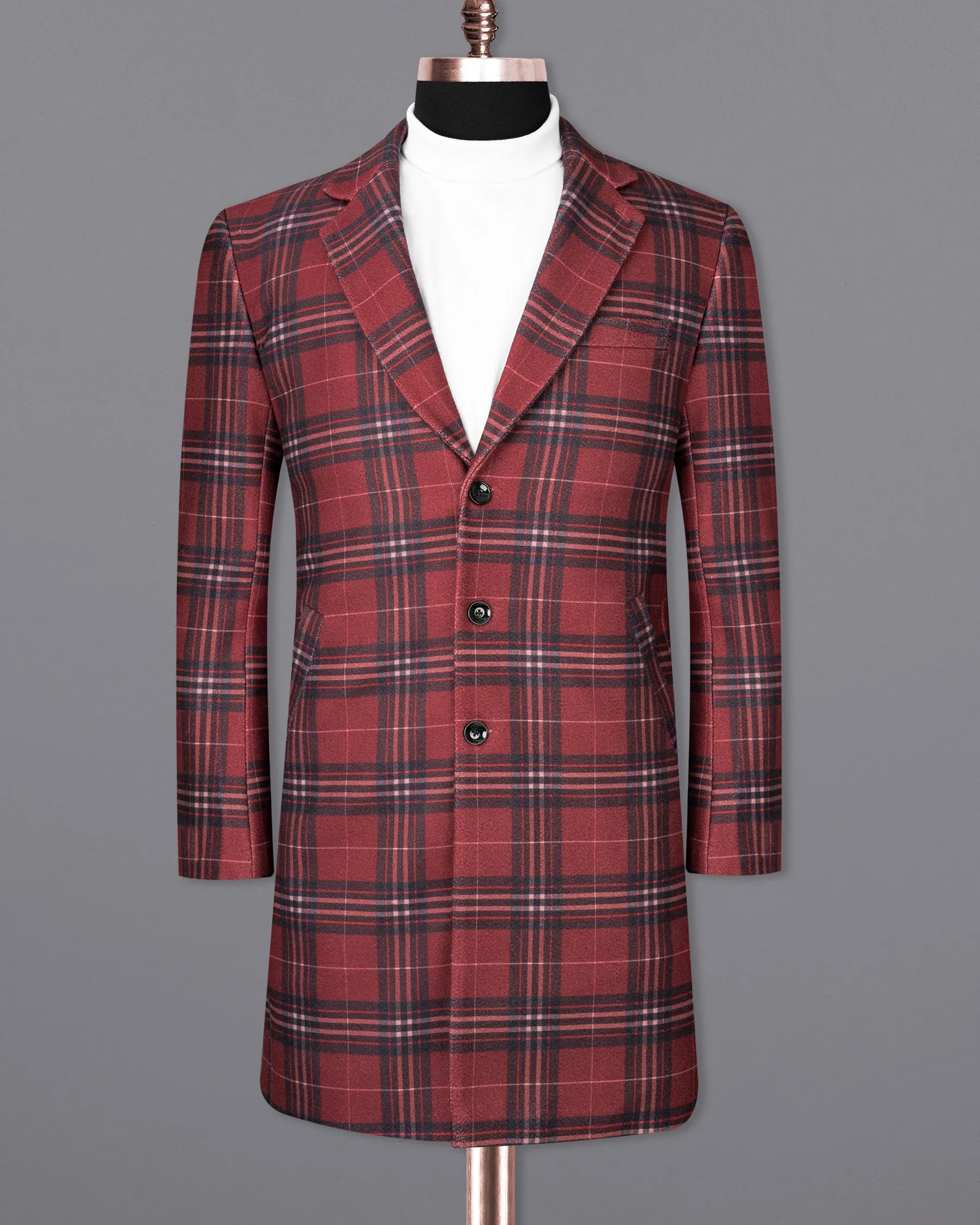 Shiraz Red Plaid Trench Coat