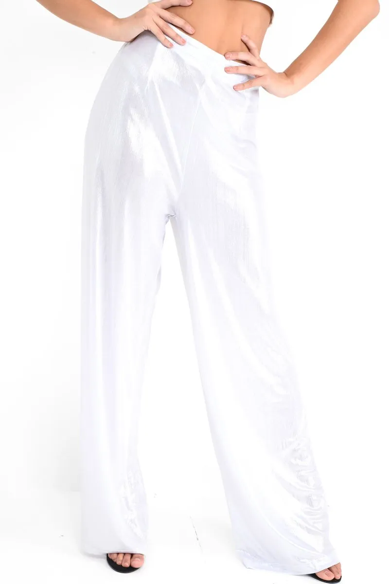 Silver Metallic High Waist Wide Leg Trousers - Lissette