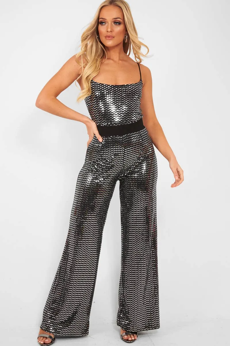 Silver Sequin Square Neck Cami Bodysuit - Laelyn
