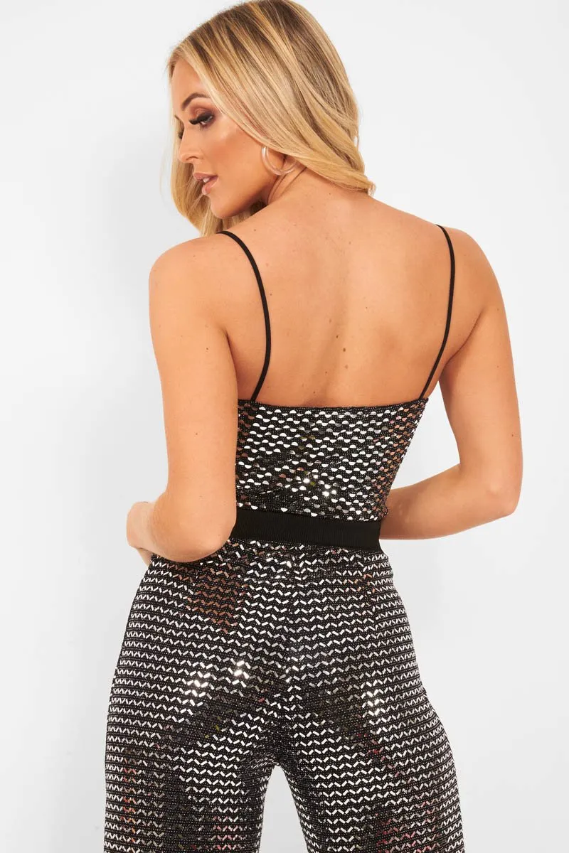 Silver Sequin Square Neck Cami Bodysuit - Laelyn
