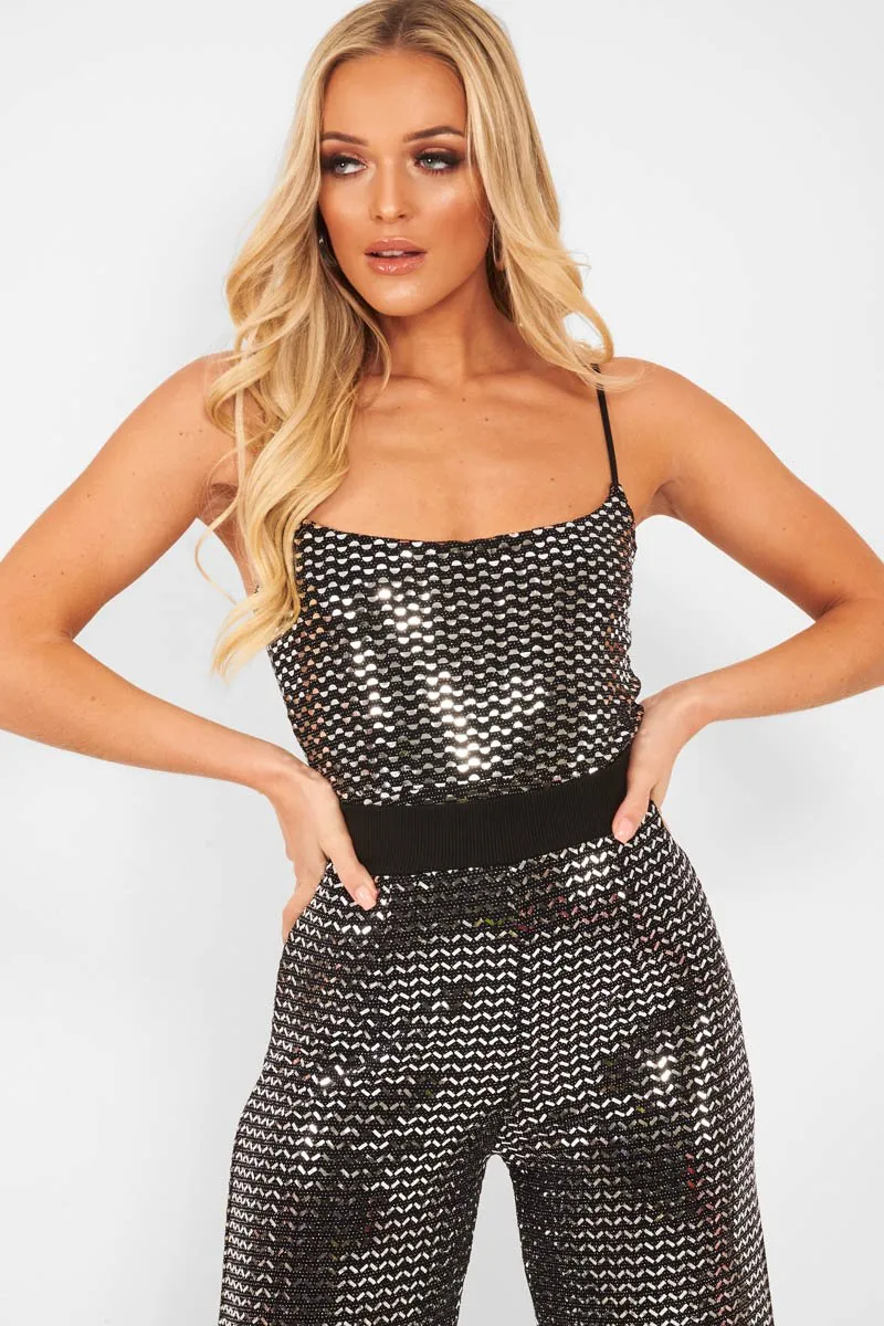 Silver Sequin Square Neck Cami Bodysuit - Laelyn
