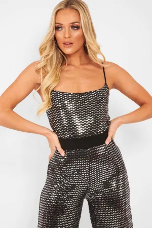 Silver Sequin Square Neck Cami Bodysuit - Laelyn