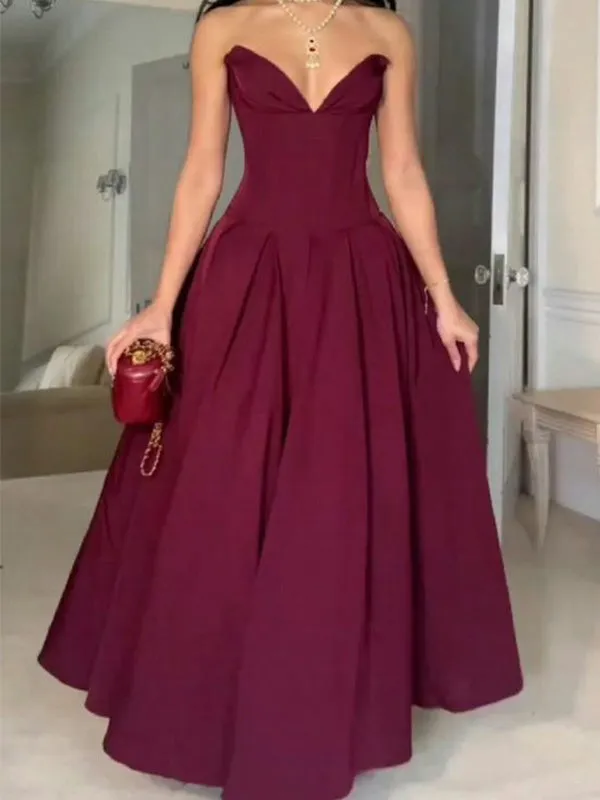 Simple Sweetheart Sleeveless A-line Satin Long Prom Dresses Online, OL574