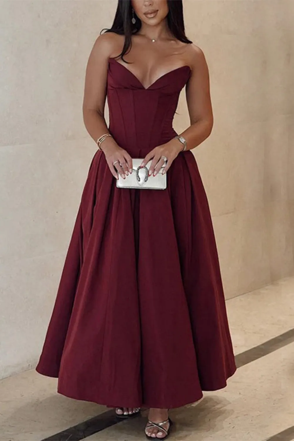 Simple Sweetheart Sleeveless A-line Satin Long Prom Dresses Online, OL574