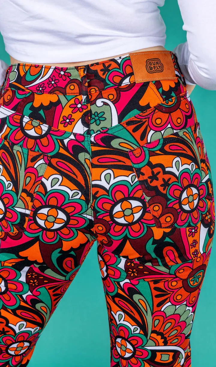SIZE 24'' WAIST* Swirly Floral High Waisted Bell Bottom Flares