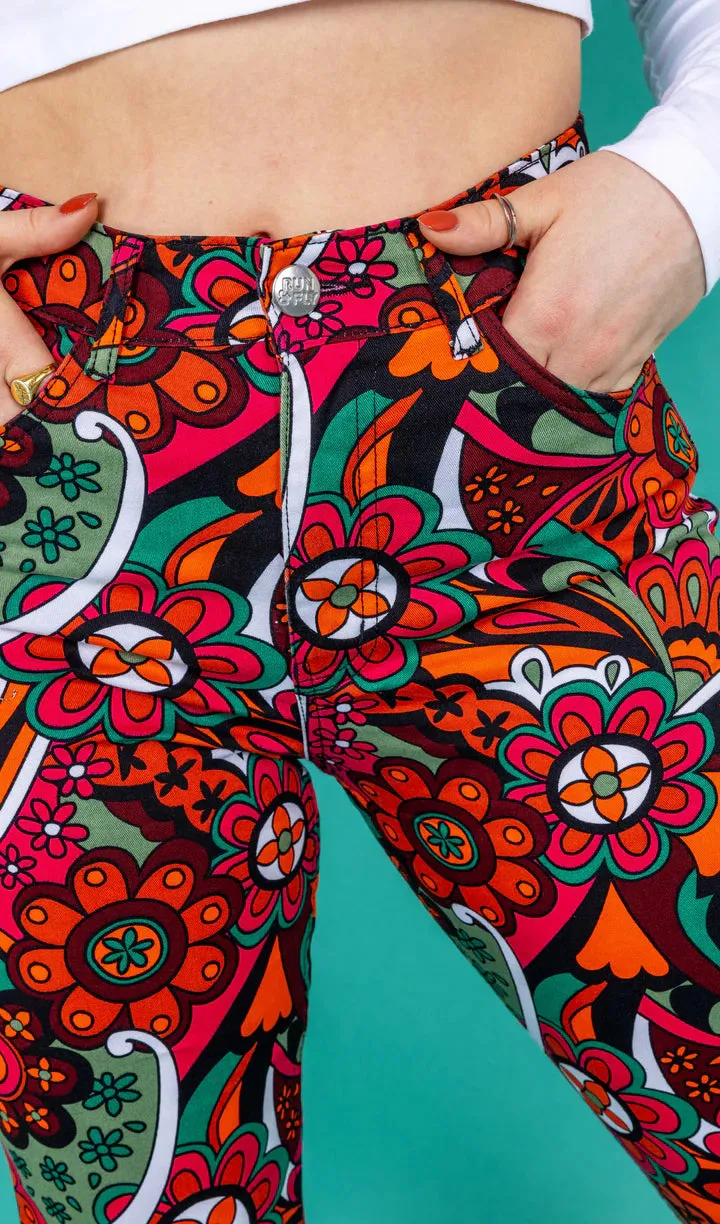 SIZE 24'' WAIST* Swirly Floral High Waisted Bell Bottom Flares