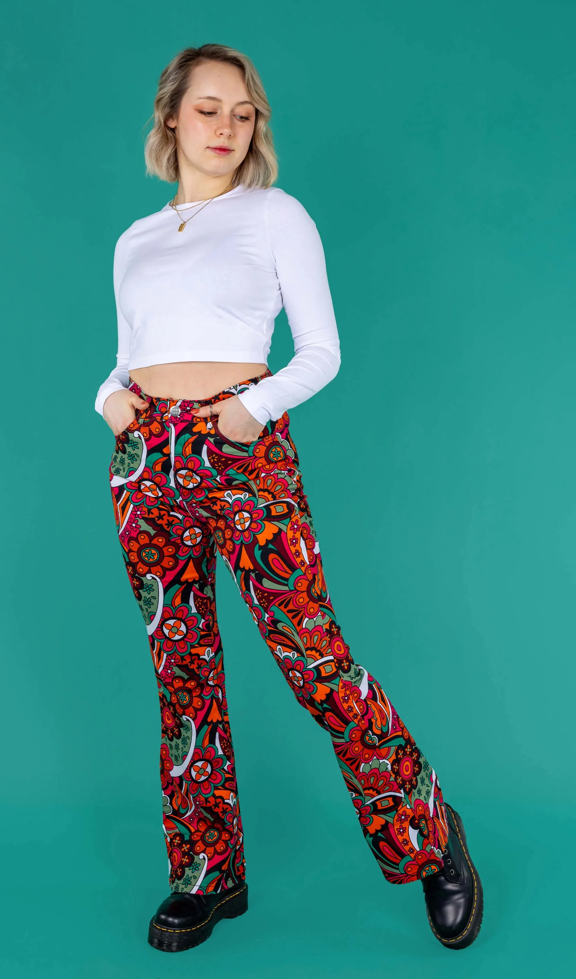 SIZE 24'' WAIST* Swirly Floral High Waisted Bell Bottom Flares