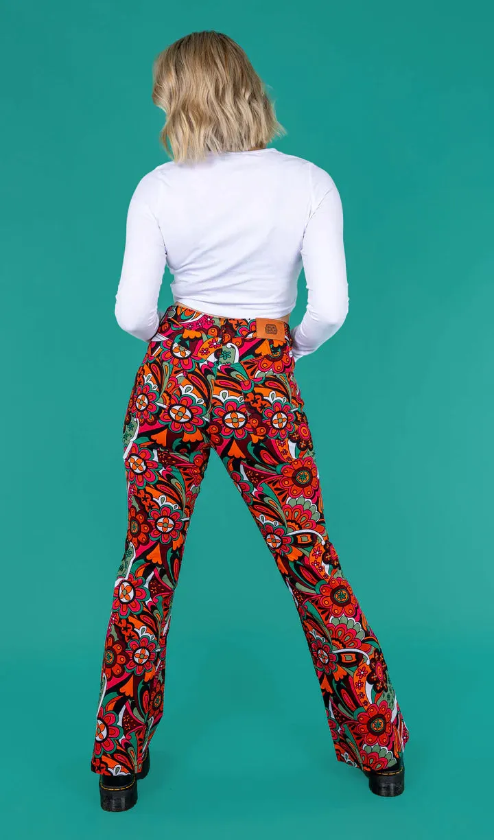 SIZE 24'' WAIST* Swirly Floral High Waisted Bell Bottom Flares