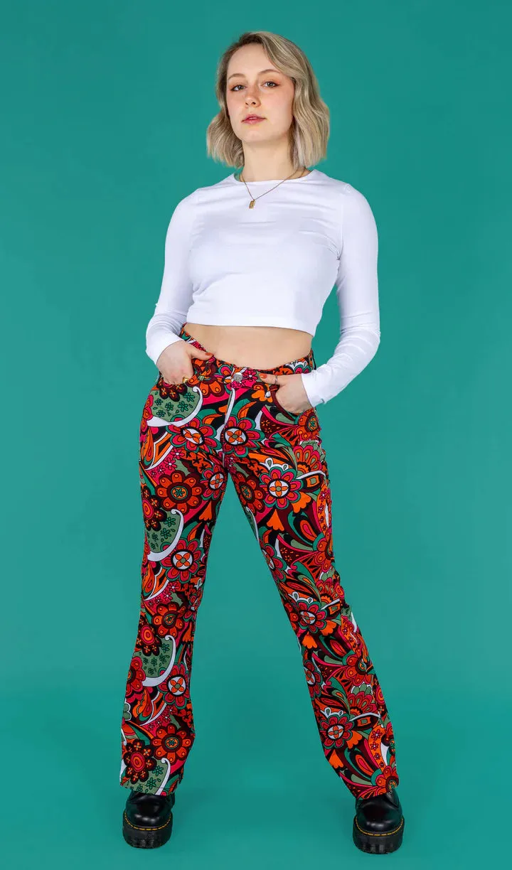 SIZE 24'' WAIST* Swirly Floral High Waisted Bell Bottom Flares