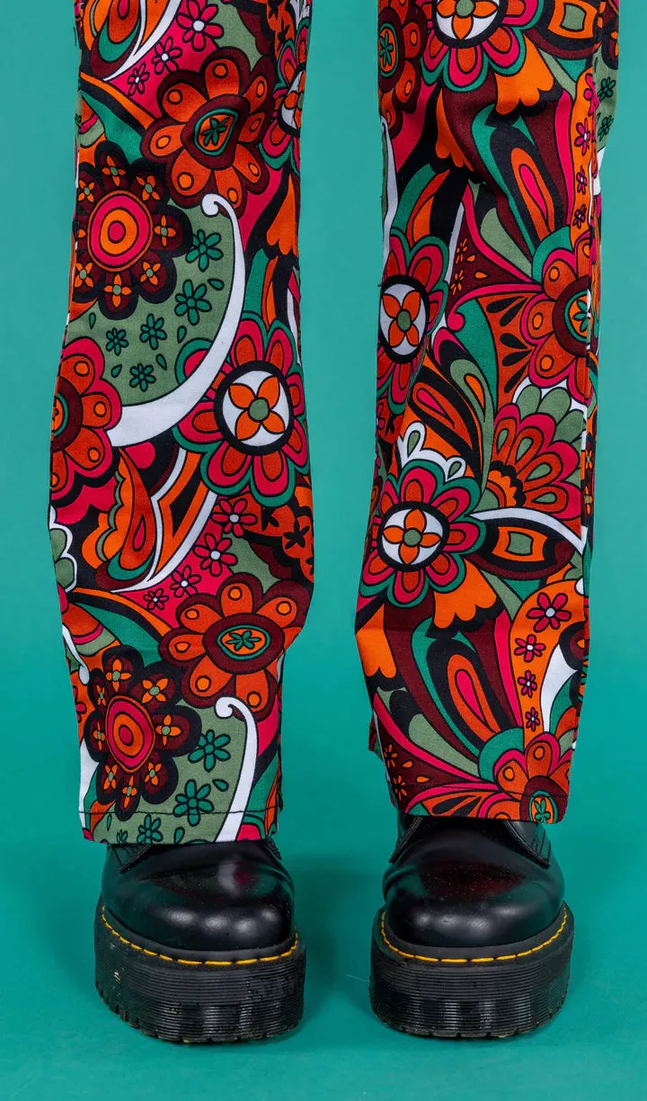 SIZE 24'' WAIST* Swirly Floral High Waisted Bell Bottom Flares