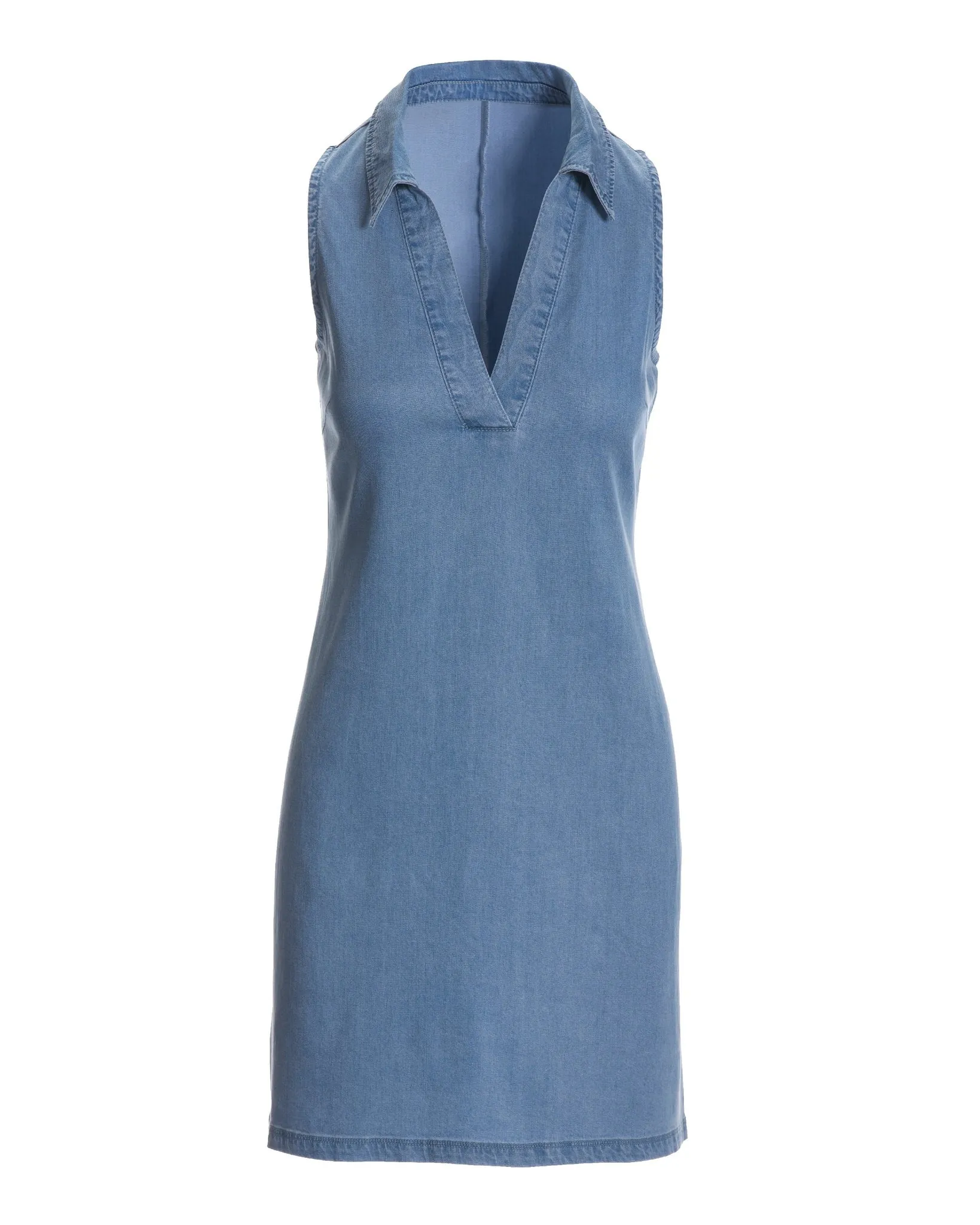 Sleeveless Collared Tencel Shift Dress Light Wash