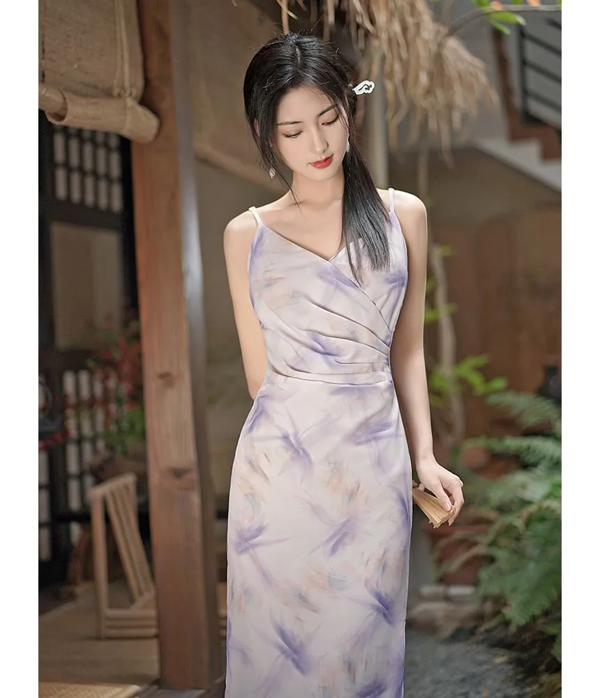 Spaghetti-Strap Wrapped Floral Print Mini Dress