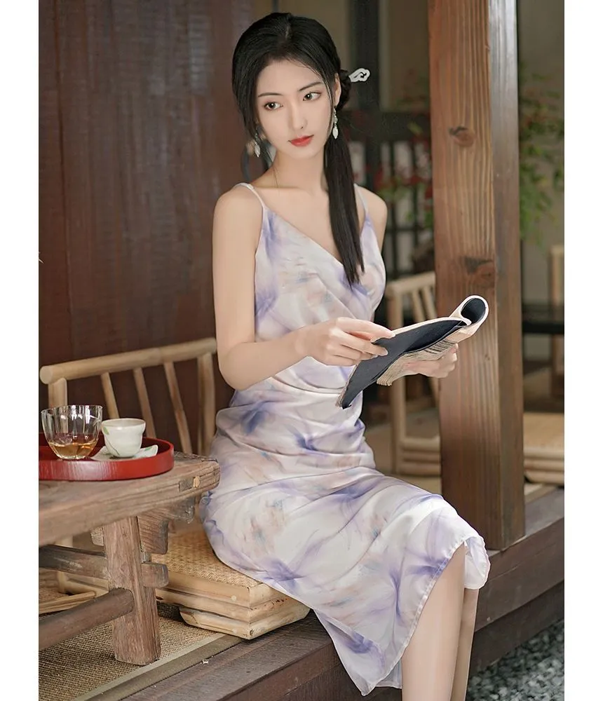 Spaghetti-Strap Wrapped Floral Print Mini Dress