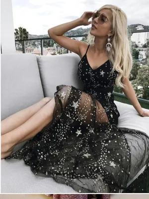 Spaghetti Straps Black Chiffon Long Prom Dresses,Cheap Prom Dresses,PDY0459