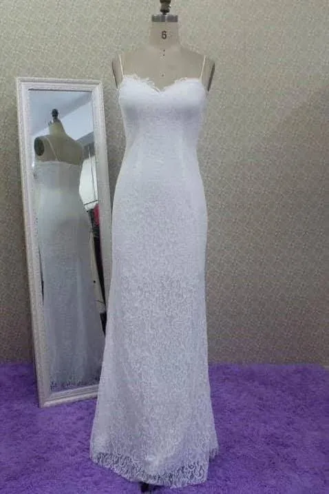 Spaghetti Straps Lace Wedding Gown Floor-Length