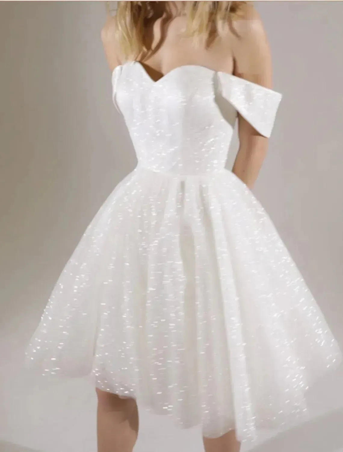 Sparkling A-Line Short Wedding Dress Sexy sleeveless V-neck tulle sequin bridal Party Dress Custom made by De Mariee Beach