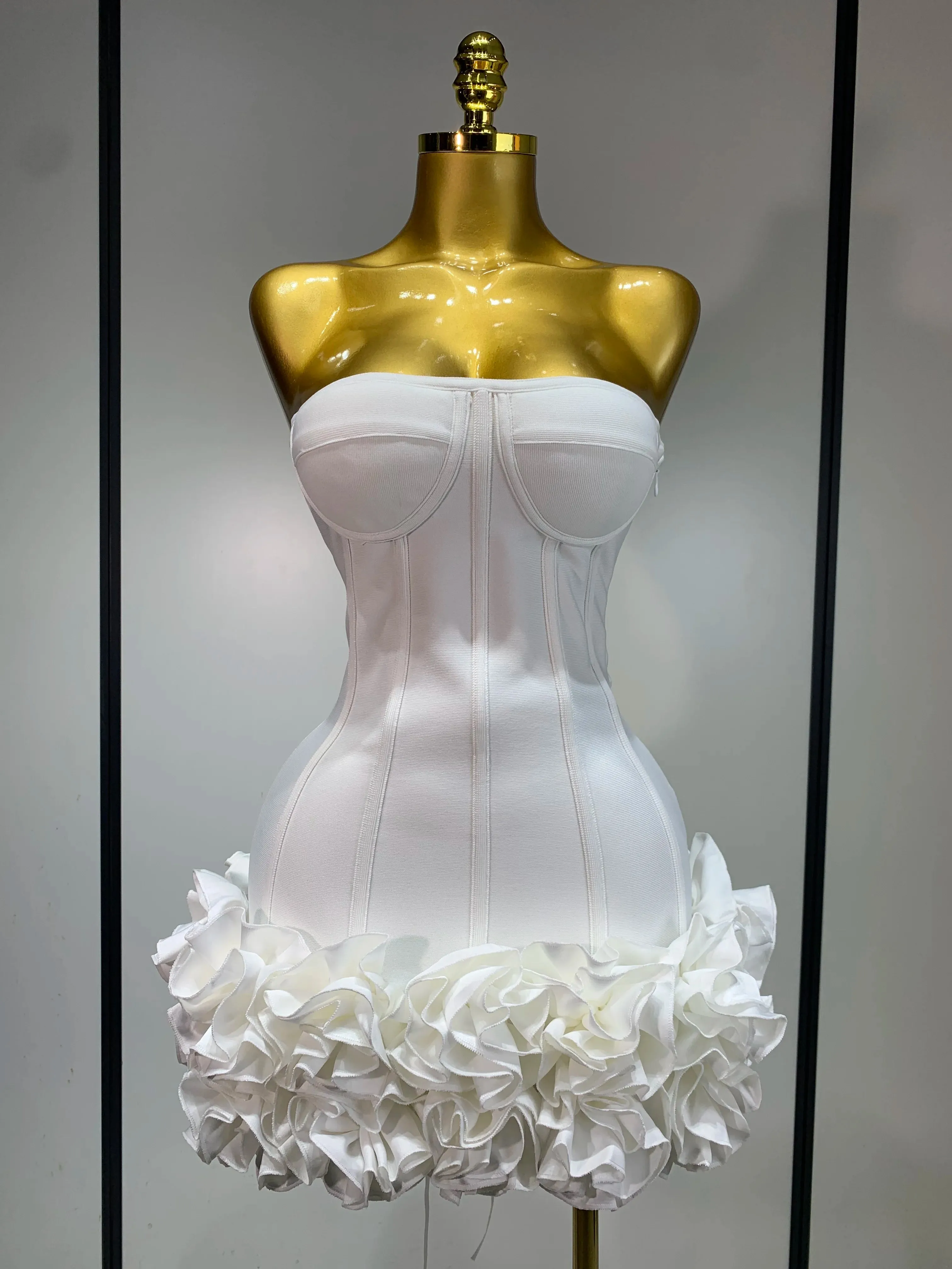Strapless Flower Prom Gown Mini Dress