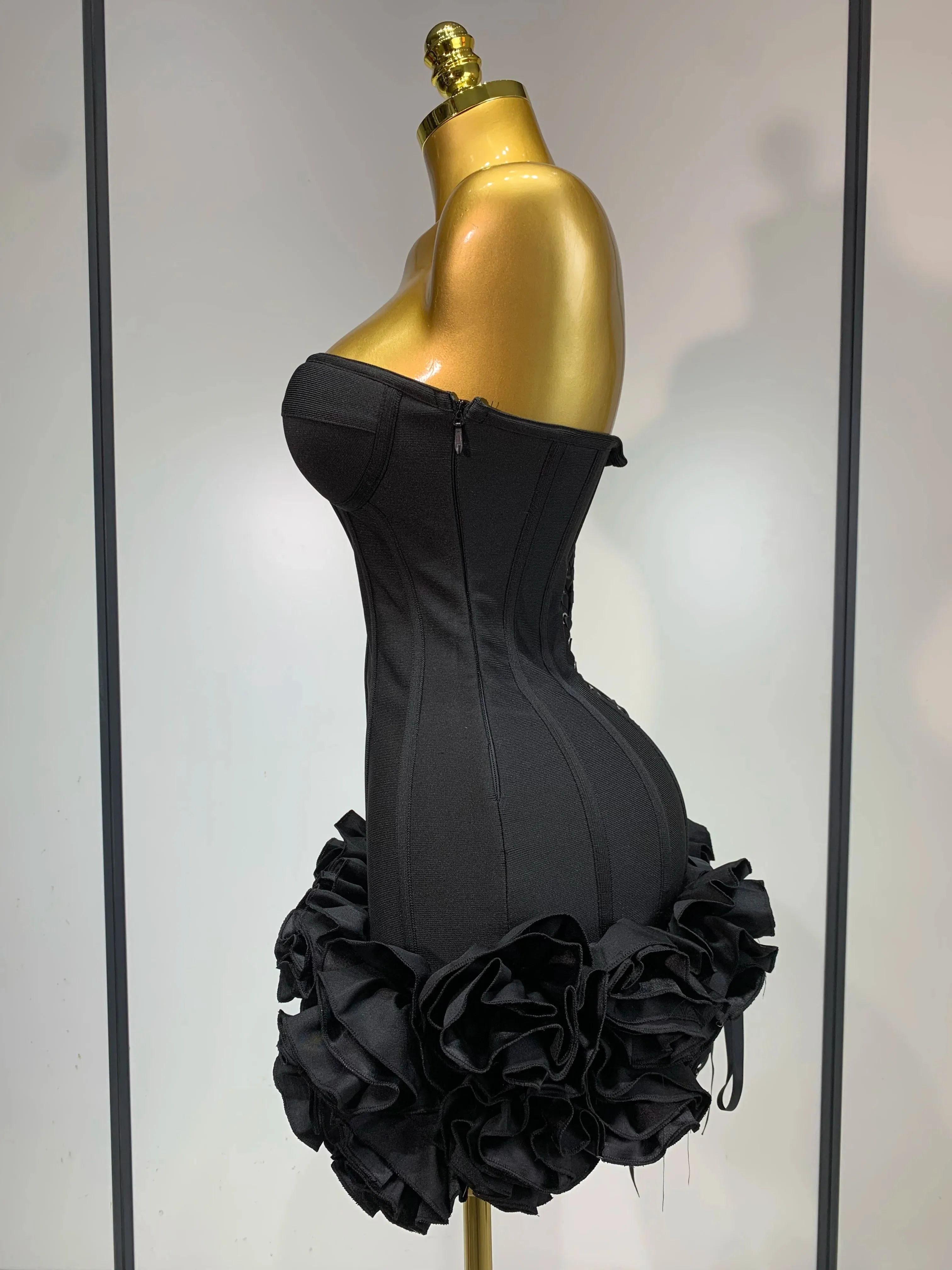 Strapless Flower Prom Gown Mini Dress