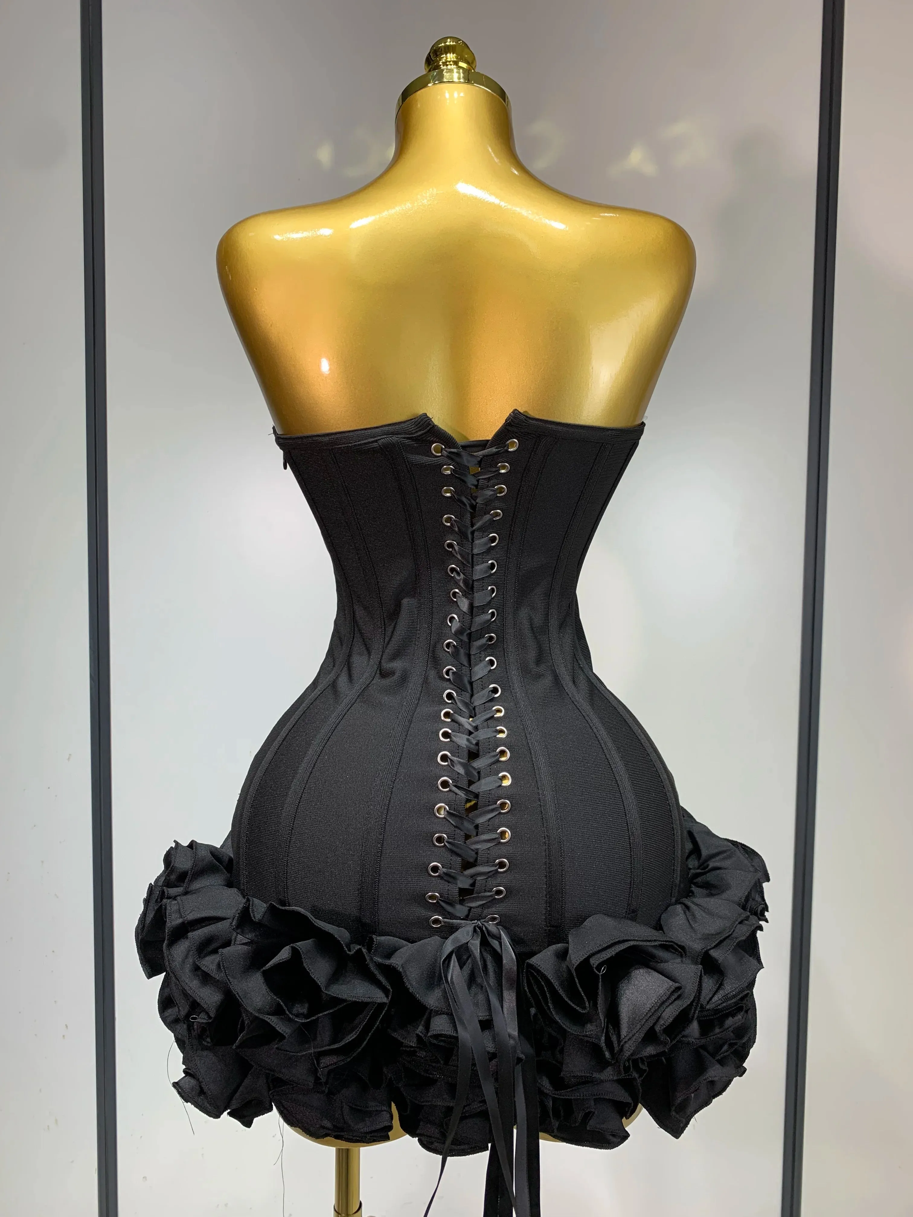 Strapless Flower Prom Gown Mini Dress