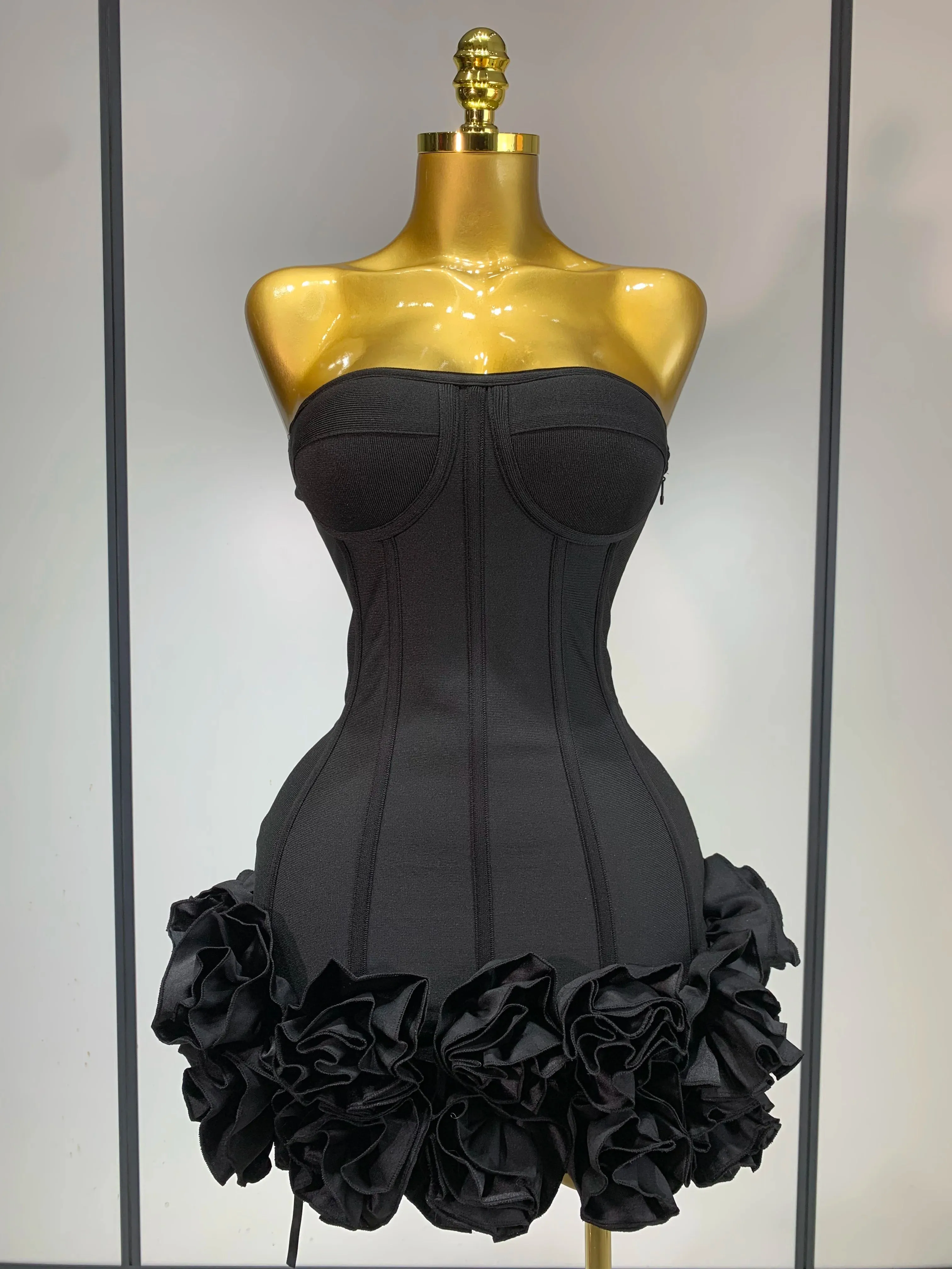 Strapless Flower Prom Gown Mini Dress