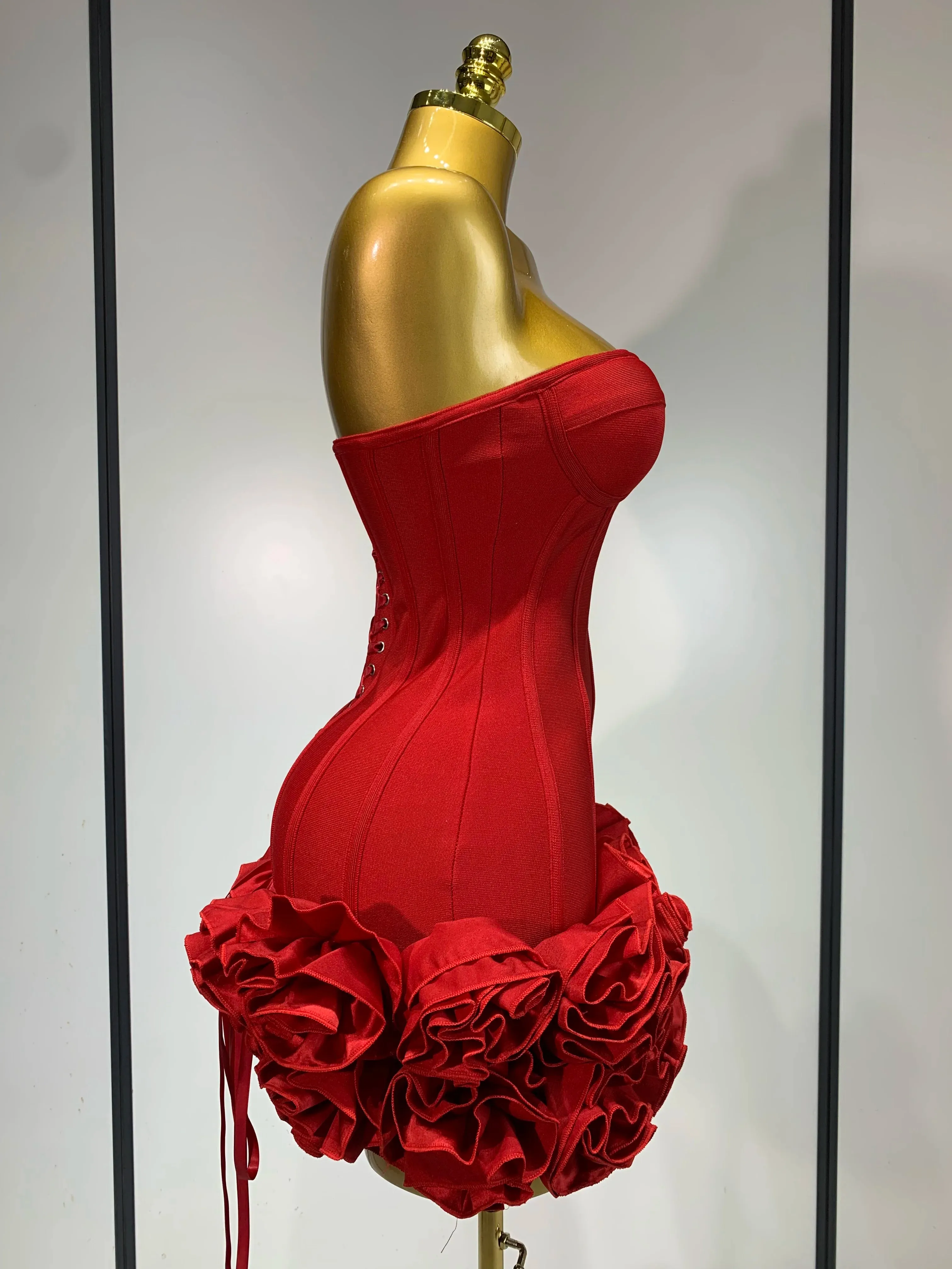 Strapless Flower Prom Gown Mini Dress