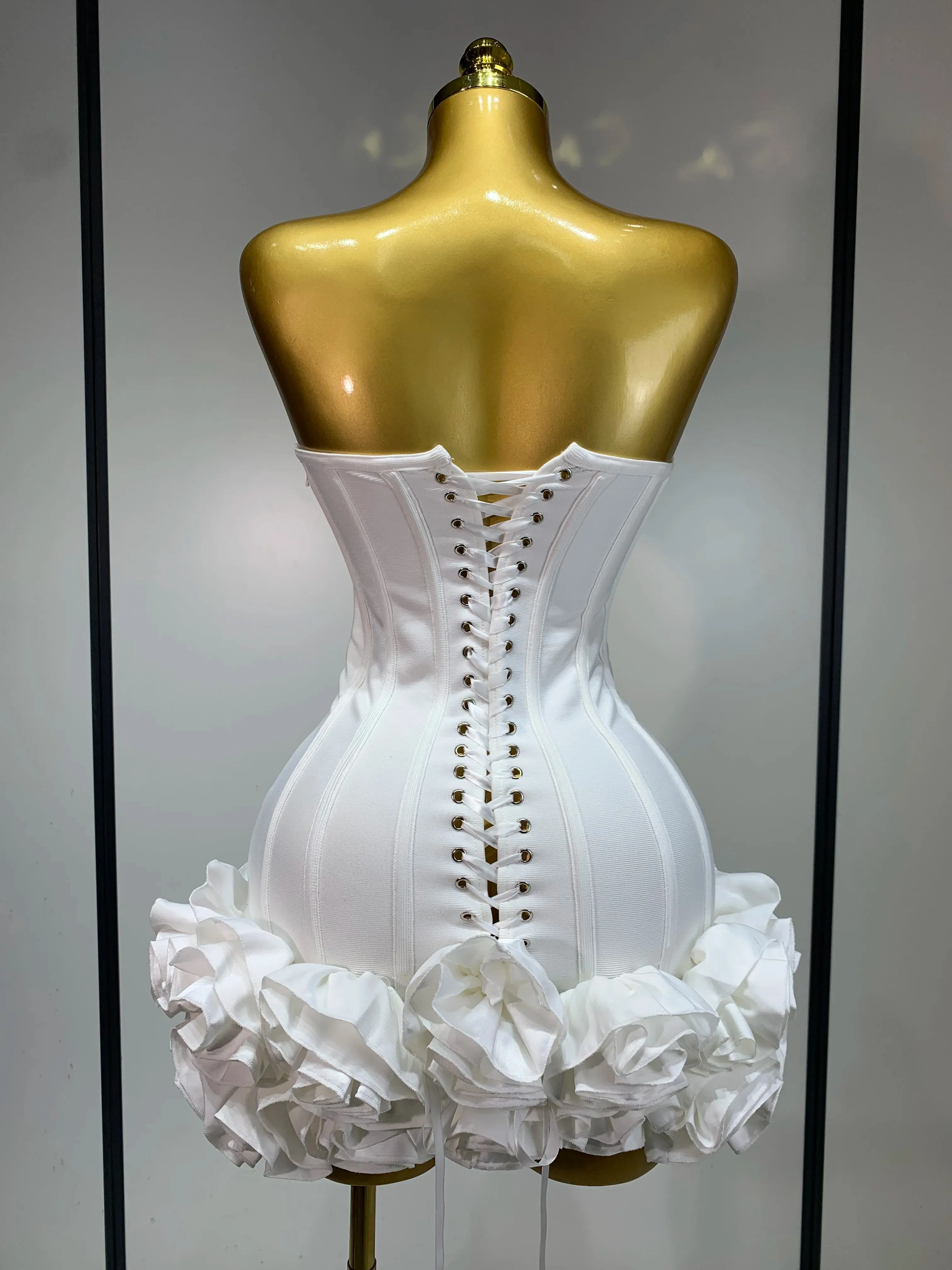 Strapless Flower Prom Gown Mini Dress