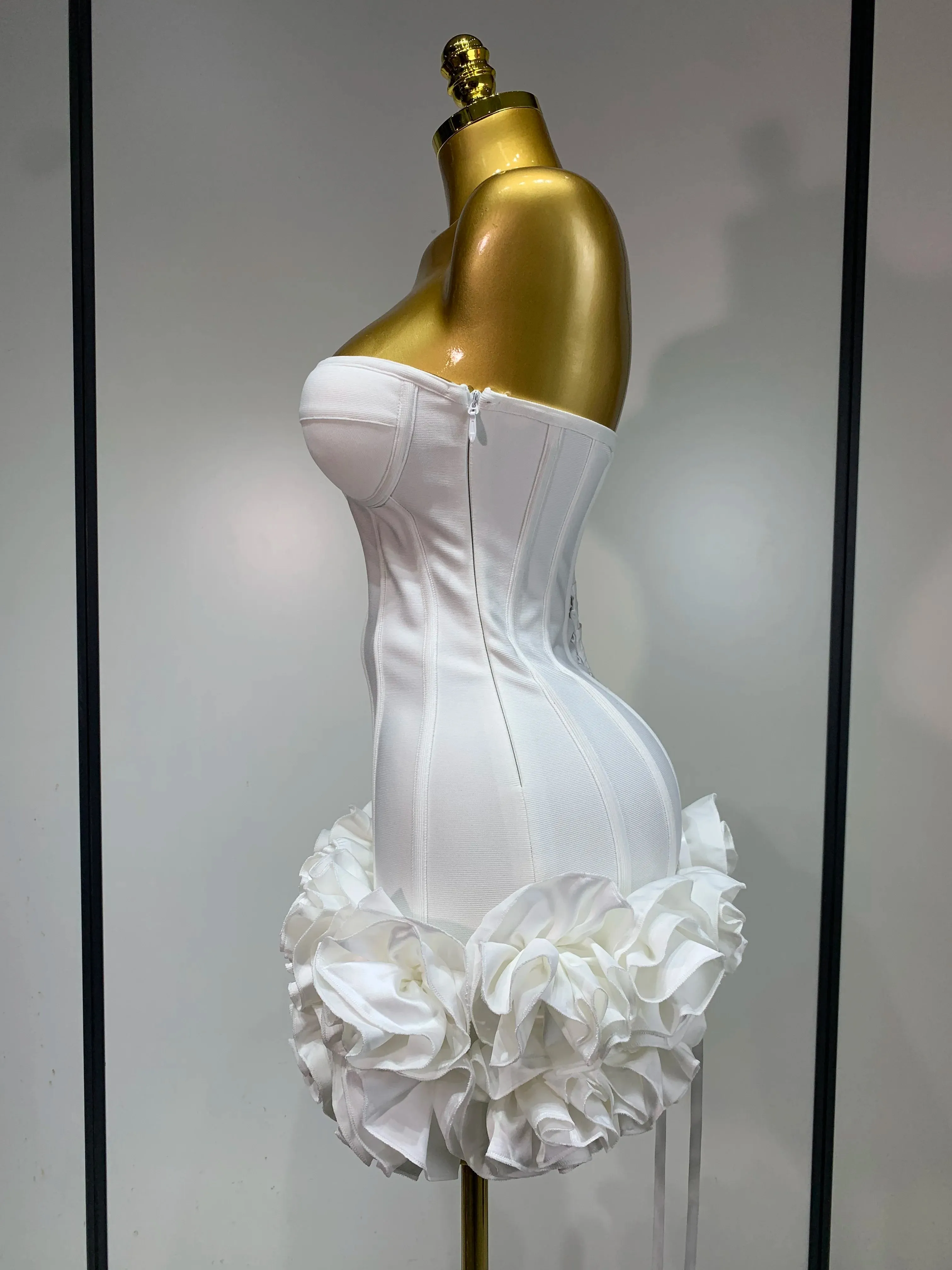 Strapless Flower Prom Gown Mini Dress