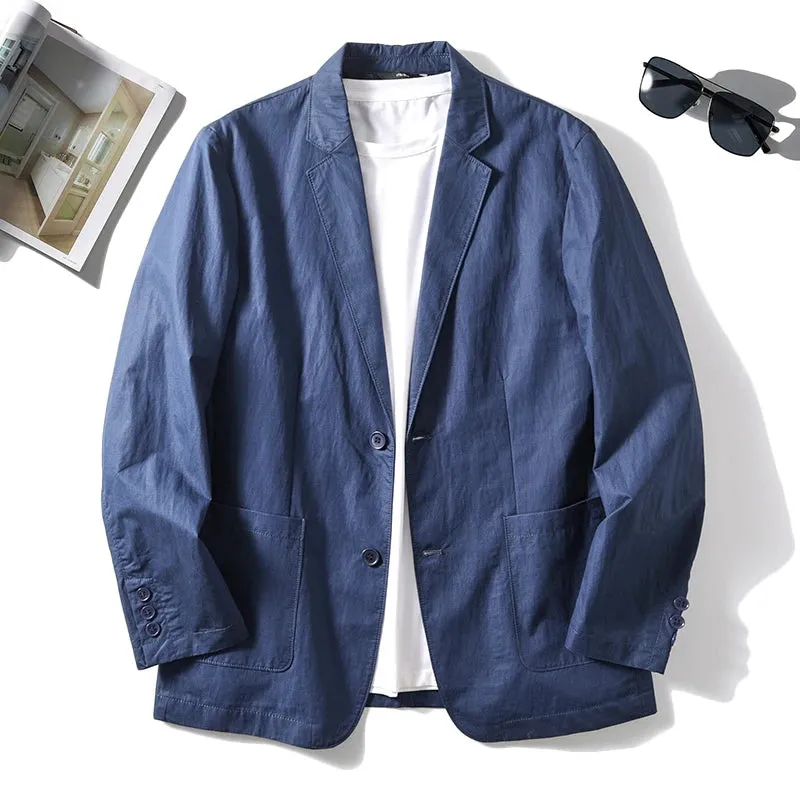 Suit Jacket Men Clothing Single Breasted Pocket Casual Blazer Spring Summer Fashion Thin Solid Long Sleeve Sunscreen Tops