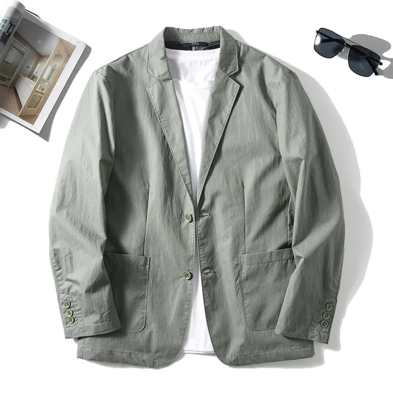 Suit Jacket Men Clothing Single Breasted Pocket Casual Blazer Spring Summer Fashion Thin Solid Long Sleeve Sunscreen Tops